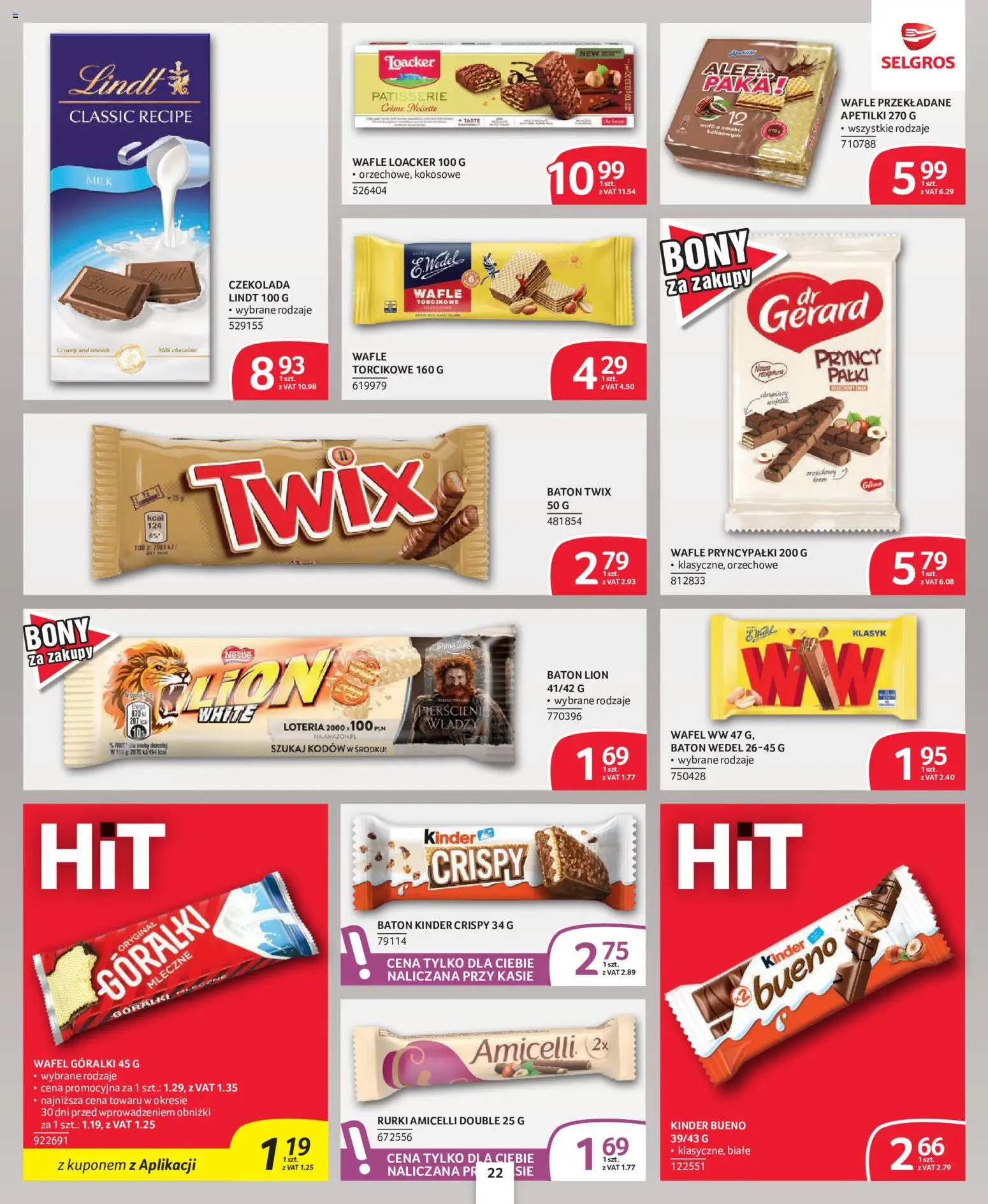 Selgros cash&carry gazetka - Oferta dla profesjonalistów od 08.10.2026 | Strona: 22 | Produkty: Lindt, Wafle, Kinder Bueno, Baton