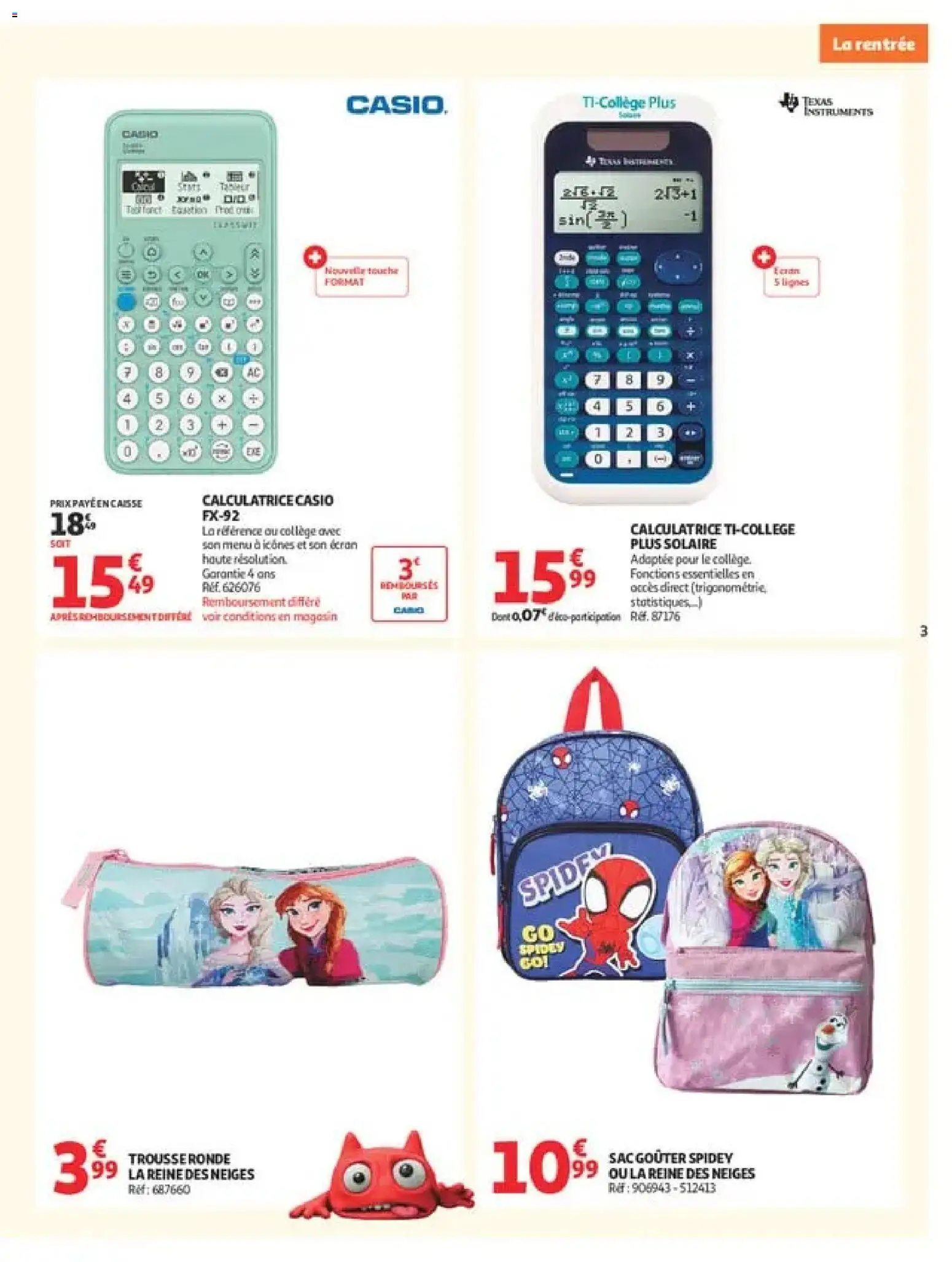 {H1} | Page: 3 | Produits: Sac, Calculatrice