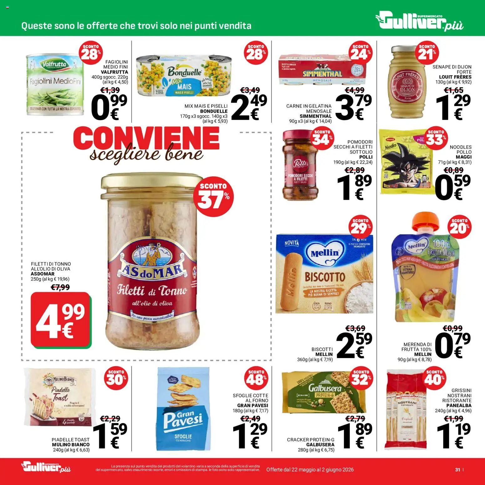 Volantino Gulliver del 22.05.2026 | Pagina: 31 | Prodotti: Biscotti, Pomodori, Forno, Senape