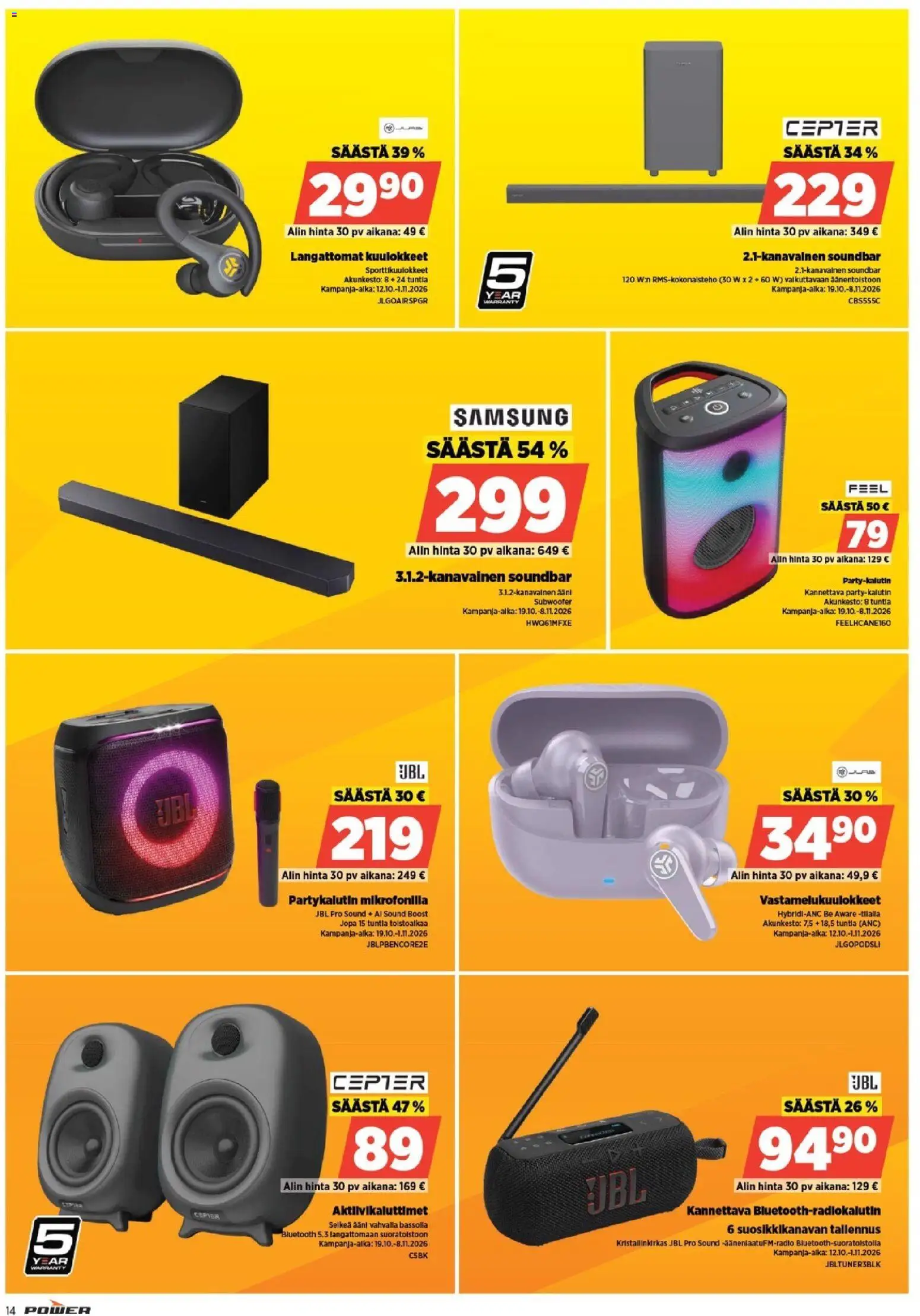Power tarjoukset – voimassa 19/10/2026 alkaen | Sivu: 14 | Tuotteet: Vastamelukuulokkeet, Soundbar, Langattomat kuulokkeet, Kuulokkeet