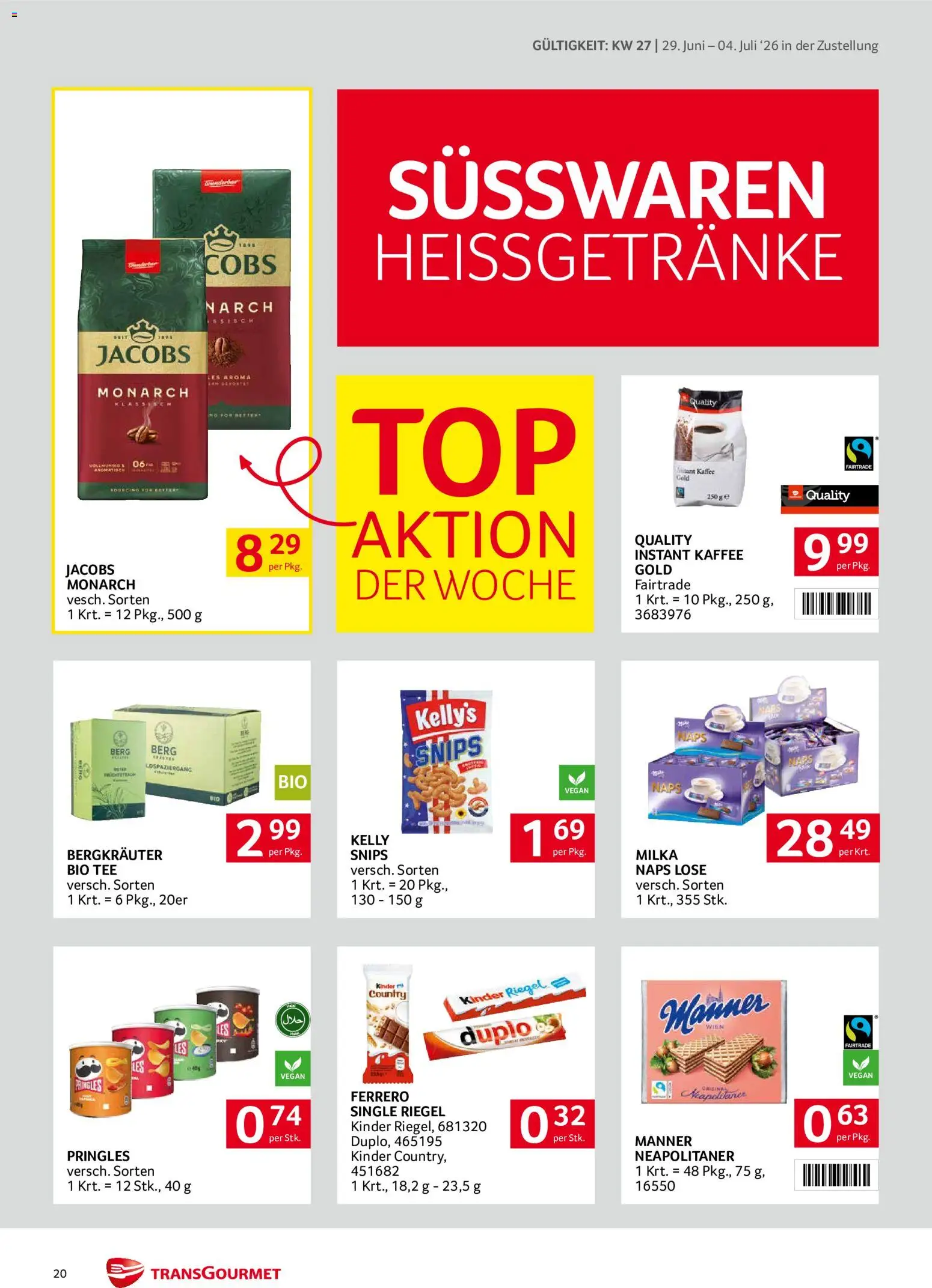 Transgourmet Zustellaktion gültig ab 29.06.2026 | Seite: 20 | Produkte: Kaffee, Tee