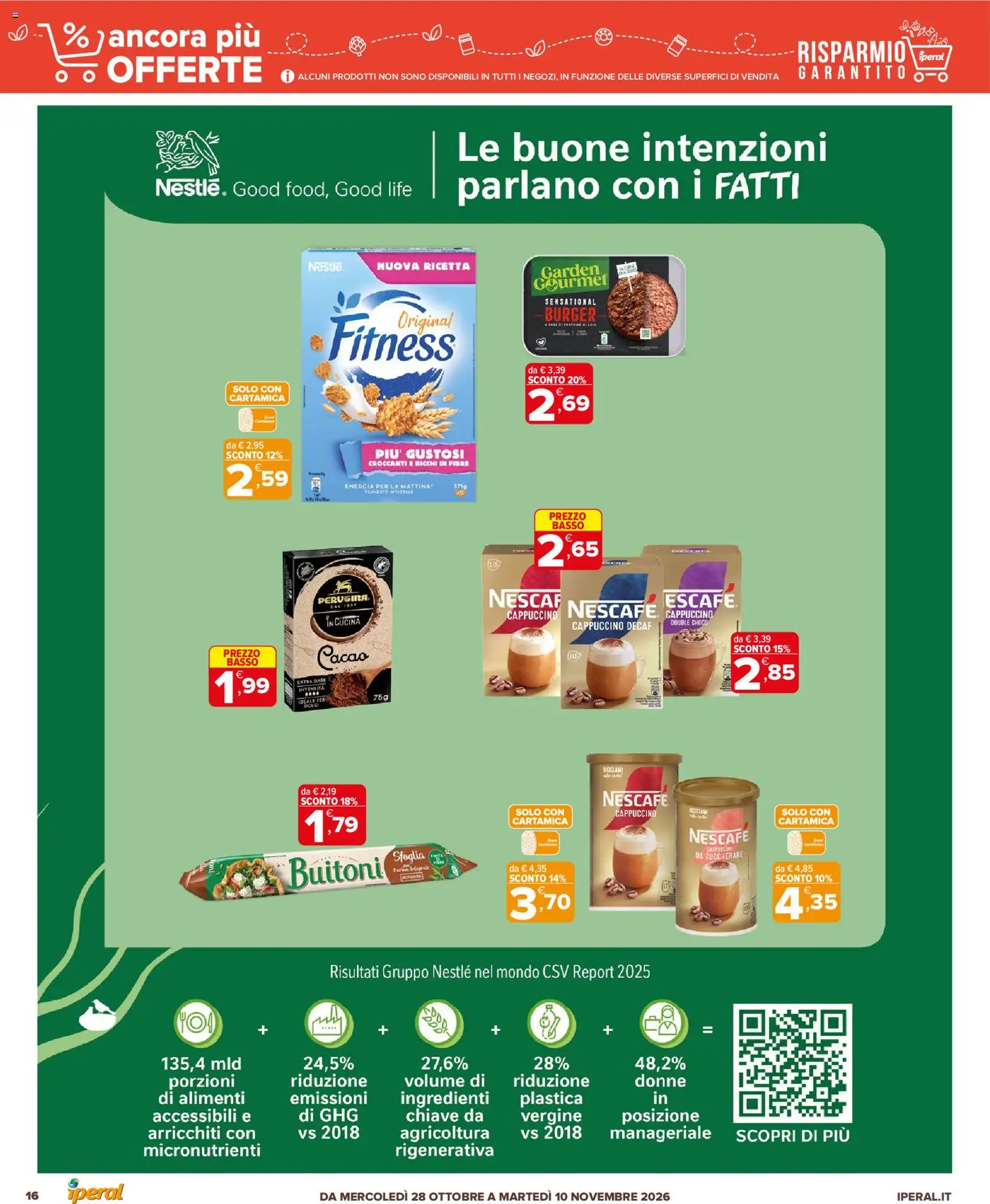 Volantino Iperal del 28/10/2026 | Pagina: 16 | Prodotti: Cappuccino, Dolci, Cacao, Nescafé