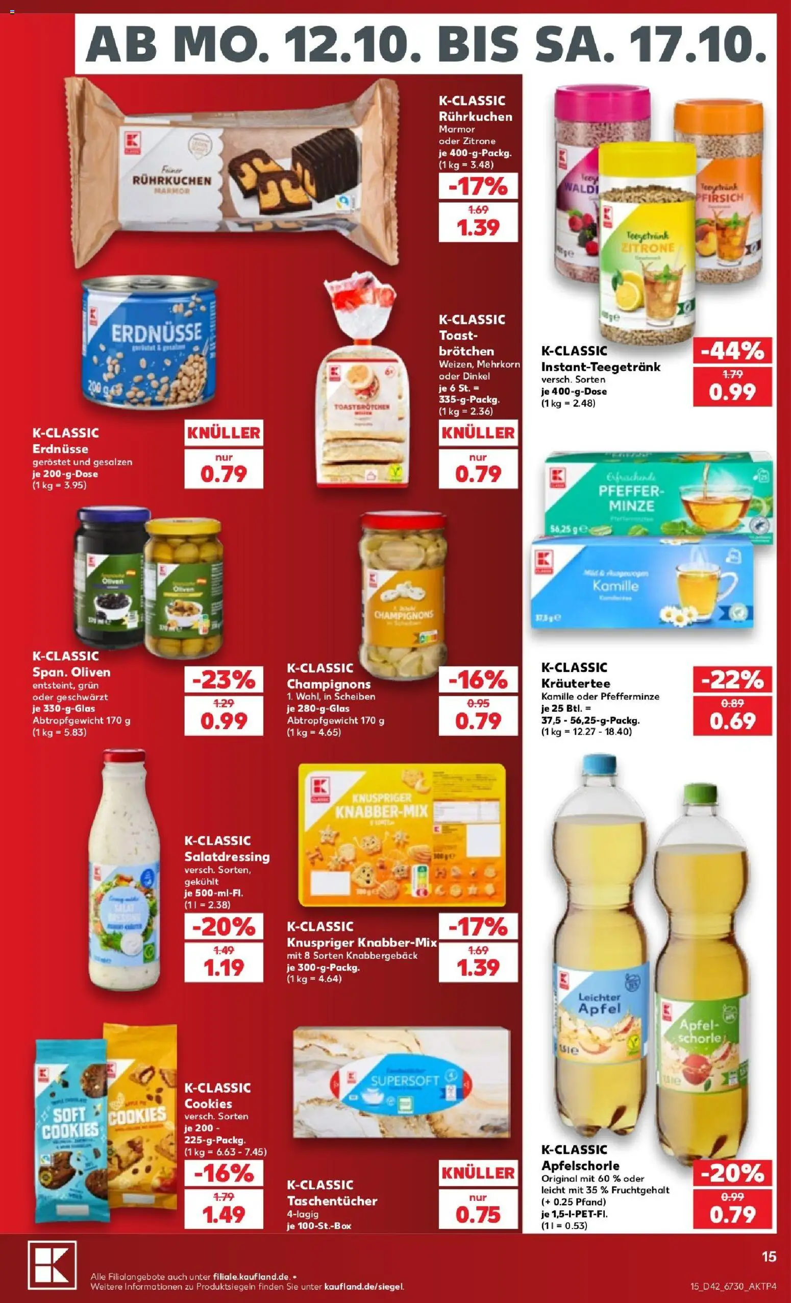 Kaufland Prospekt Zeitz – gültig ab 12.10.2026 | Seite: 21 | Produkte: Taschentücher, Champignons, Pfeffer, Pfirsich