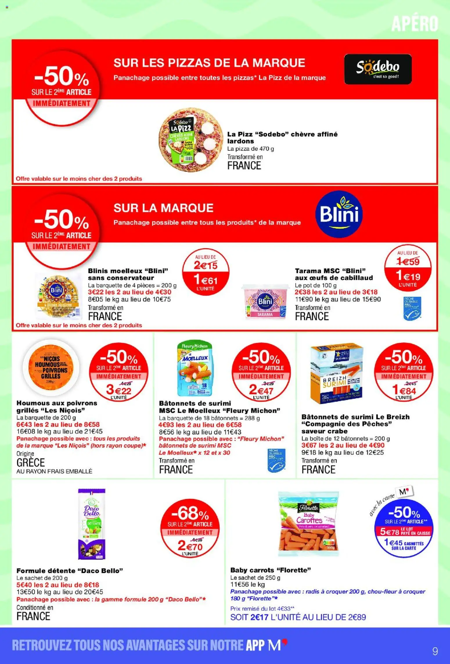 {H1} | Page: 9 | Produits: Radis, Tarama, Œufs, Pizza