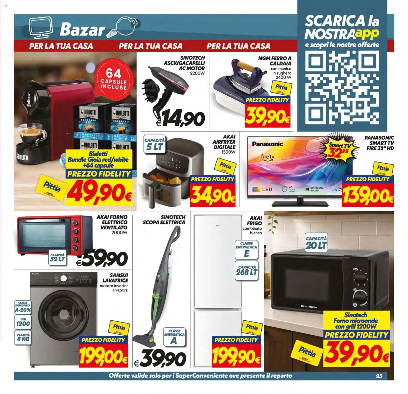 Volantino SuperConveniente del 21/08/2026 | Pagina: 23 | Prodotti: Scopa elettrica, Scopa, Ferro, Asciugacapelli