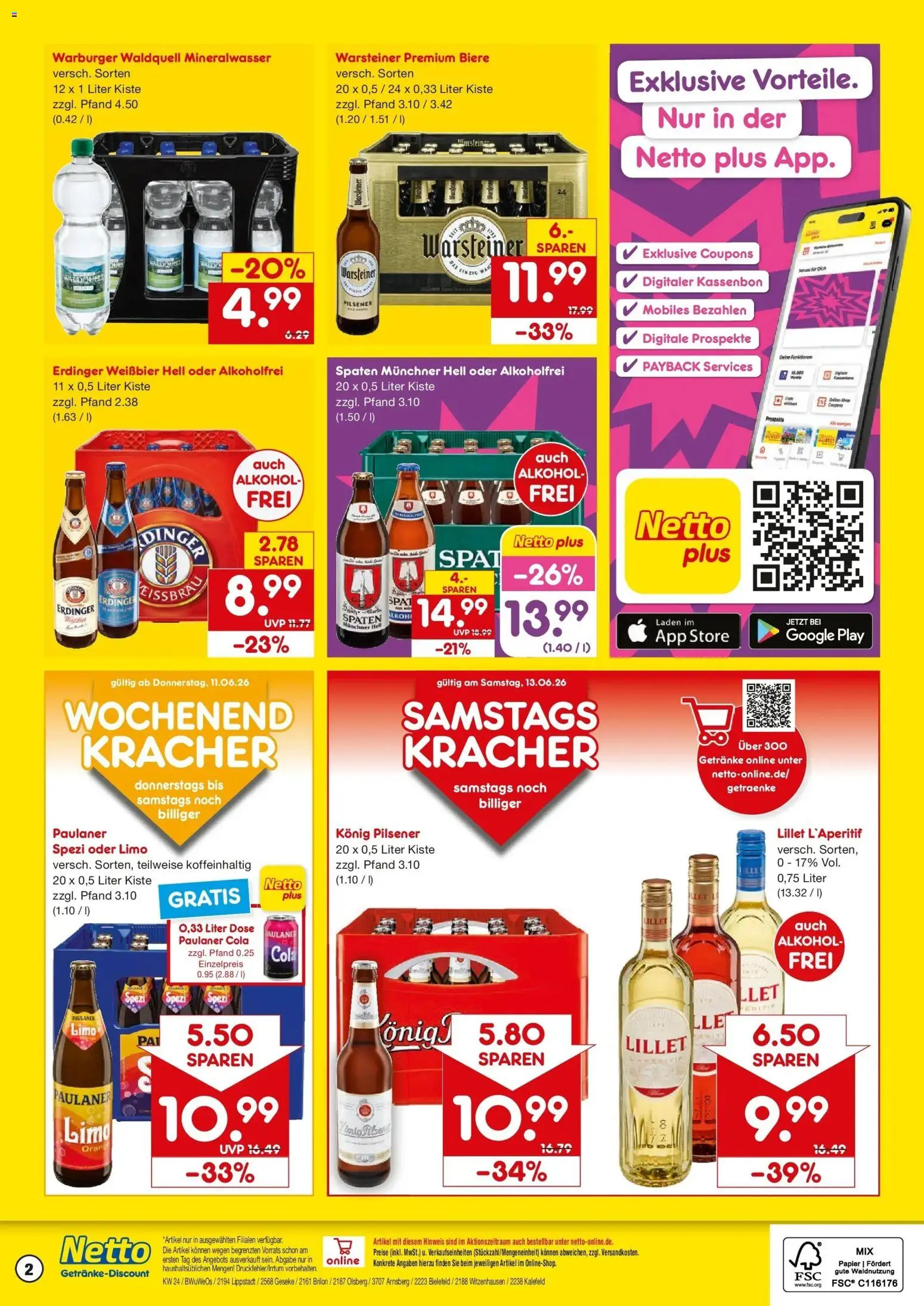 Netto Marken-Discount Prospekt Olsberg – gültig ab 08.06.2026 | Seite: 2 | Produkte: Weißbier, Mineralwasser, Lillet, Warsteiner