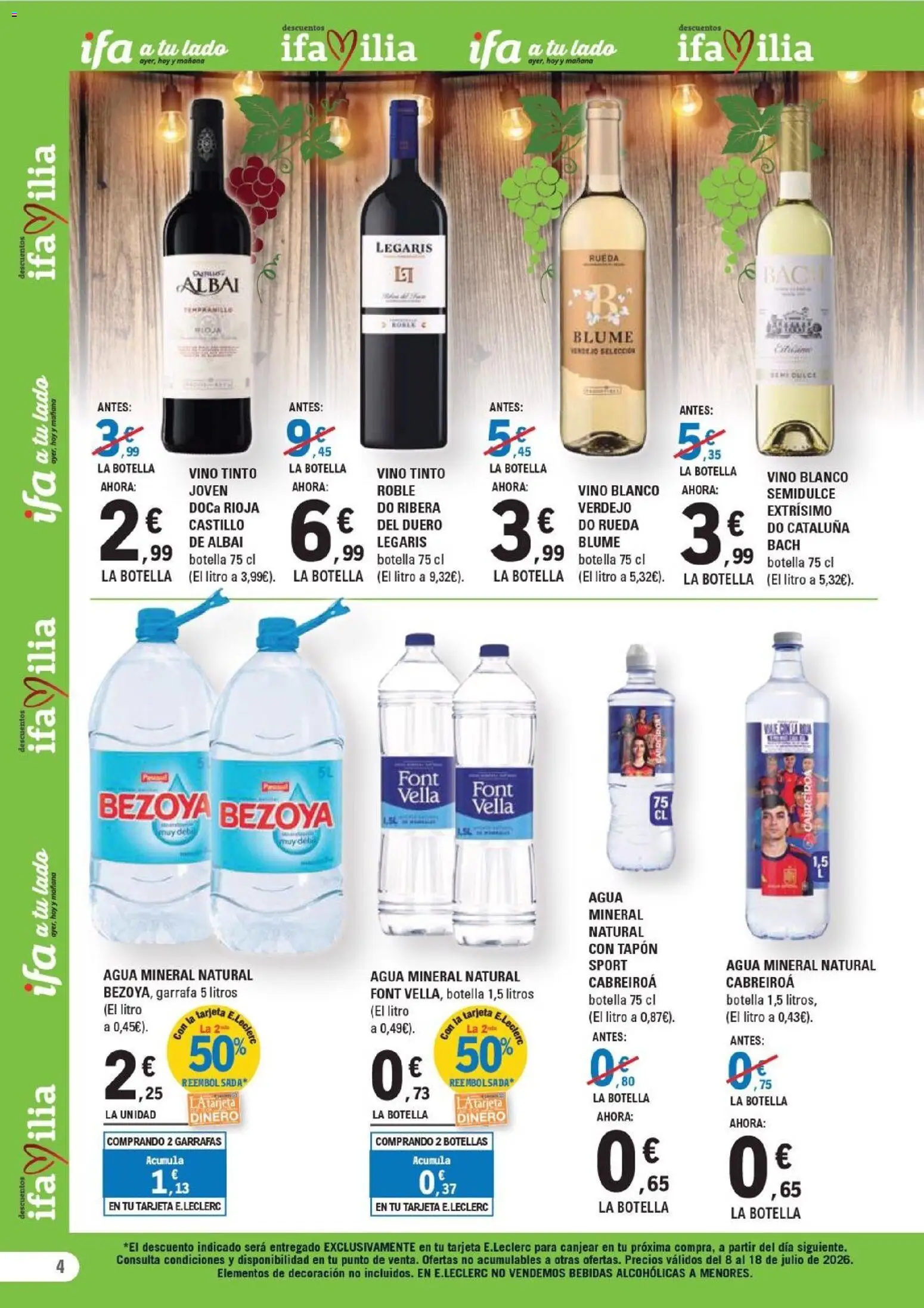 E.Leclerc folleto León │ válido desde el 08/07/2026 | Página: 4 | Productos: Vino, Agua mineral