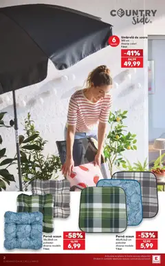 Ofertele Kaufland valabile de la 01.07.2026 | Pagină: 2 | Produse: Umbrelă, Pernă scaun, Pernă, Scaun