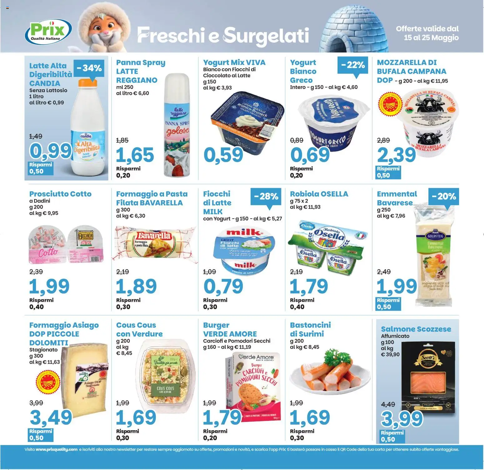 Volantino Prix del 15.05.2026 | Pagina: 10 | Prodotti: Yogurt greco, Panna, Fiocchi, Pomodori