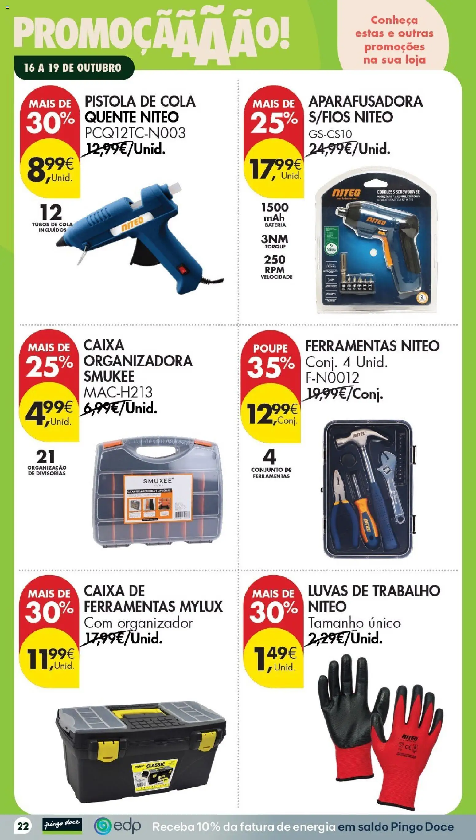 Pingo Doce folheto Poupe Este Fim de Semana │ válido de 16/10/2026 | Página: 22 | Produtos: Luvas, Caixa, Bateria, Organizador