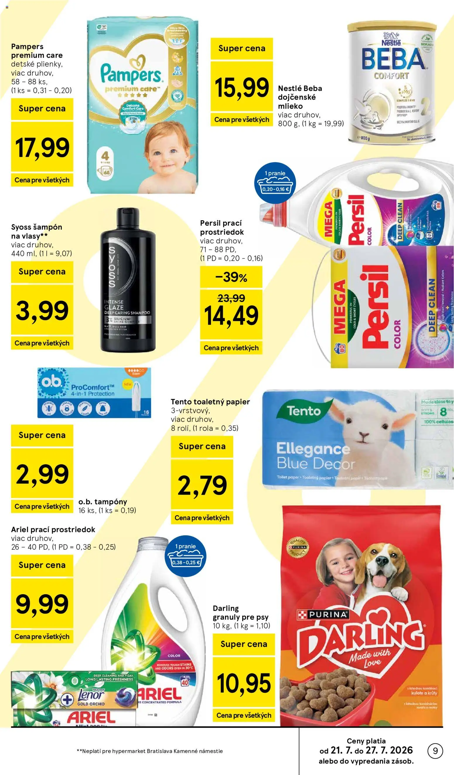 Nové Tesco akcie – leták je platný od 22.07.2026 | Strana: 9 | Produkty: Persil, Granule, Plienky, Beba
