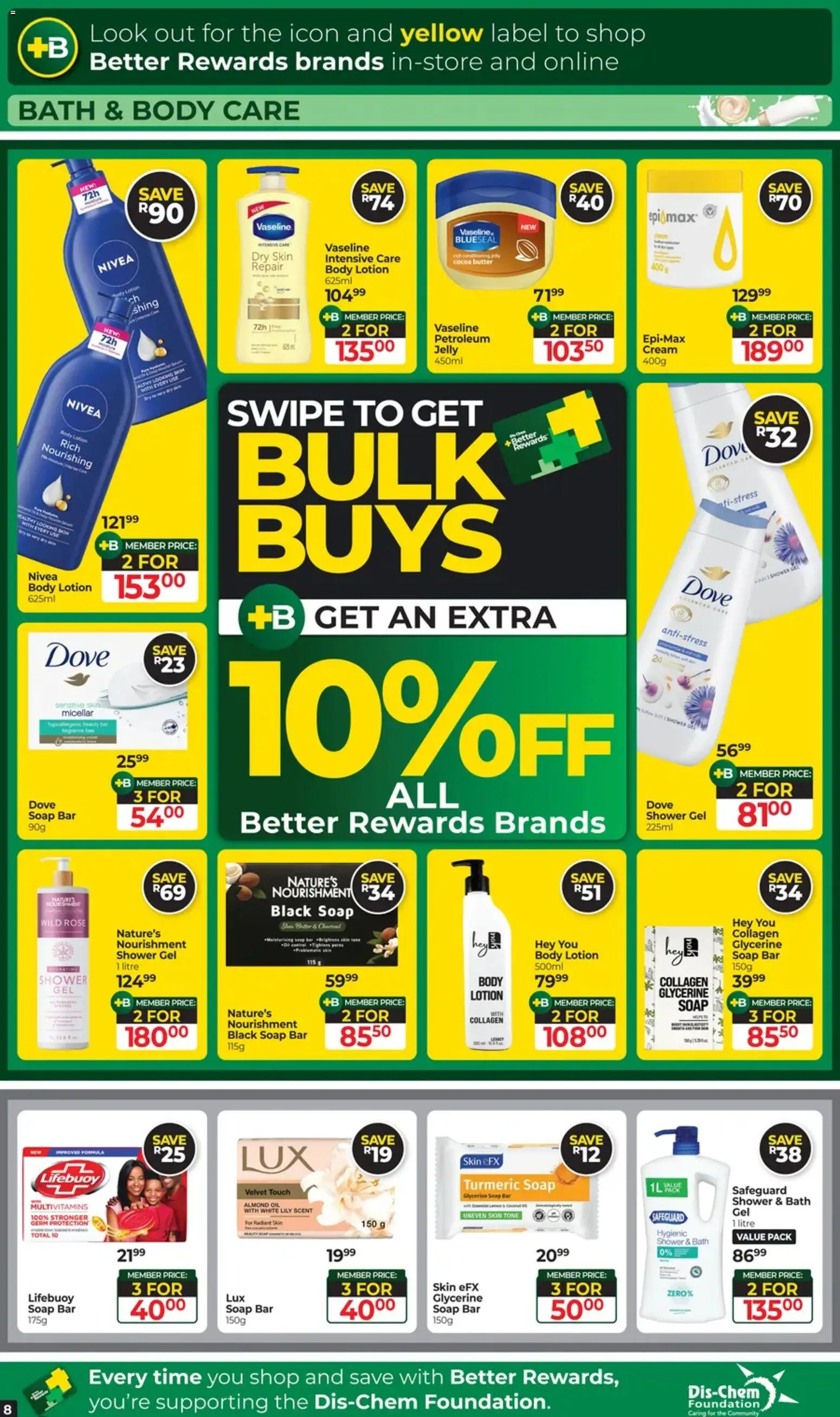 New Dis-Chem catalogue – valid from 17.03.2026 | Page: 8 | Products: Shower, Foundation, Soap, Shower gel
