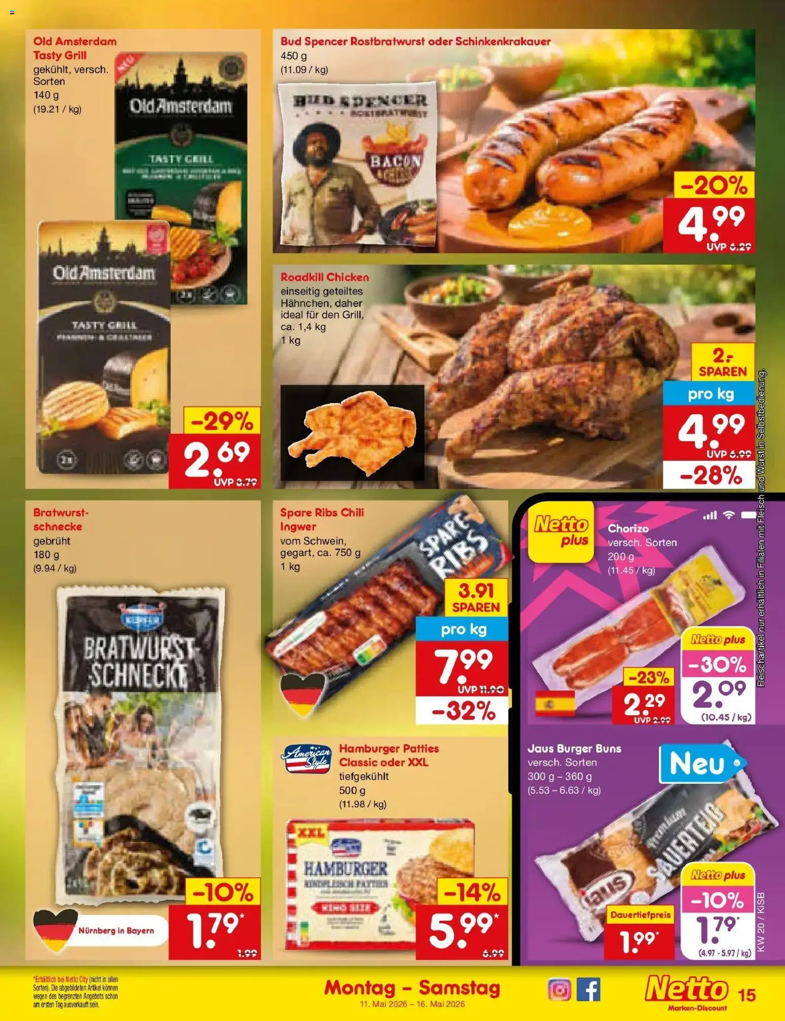 Netto Marken-Discount Prospekt Bad Friedrichshall	 – gültig ab 10.05.2026 | Seite: 16 | Produkte: Bratwurst, Spare ribs, Burger, Wurst