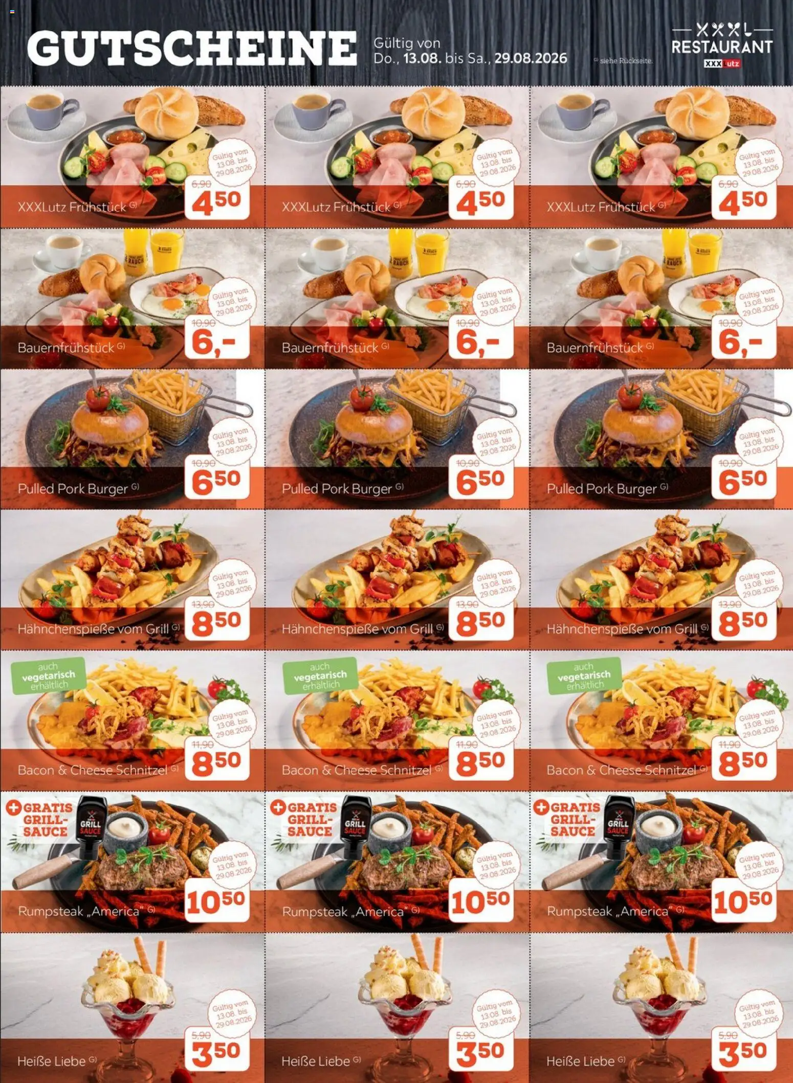 XXXLutz Restaurantgutscheine – gültig ab 08.08.2026 | Seite: 3 | Produkte: Rumpsteak, Grill, Burger, Schnitzel