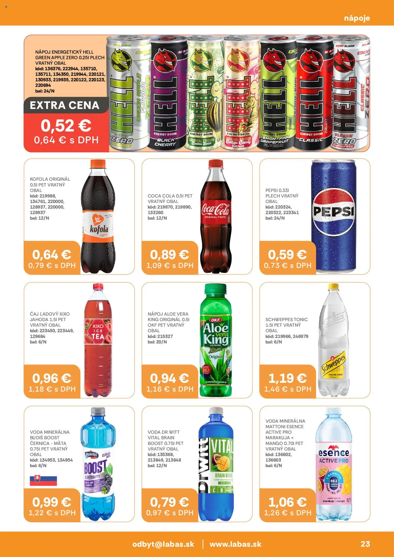 Nové Labaš akcie – leták je platný od 09.10.2026 | Strana: 23 | Produkty: Aloe Vera, Budiš, Mango, Cola