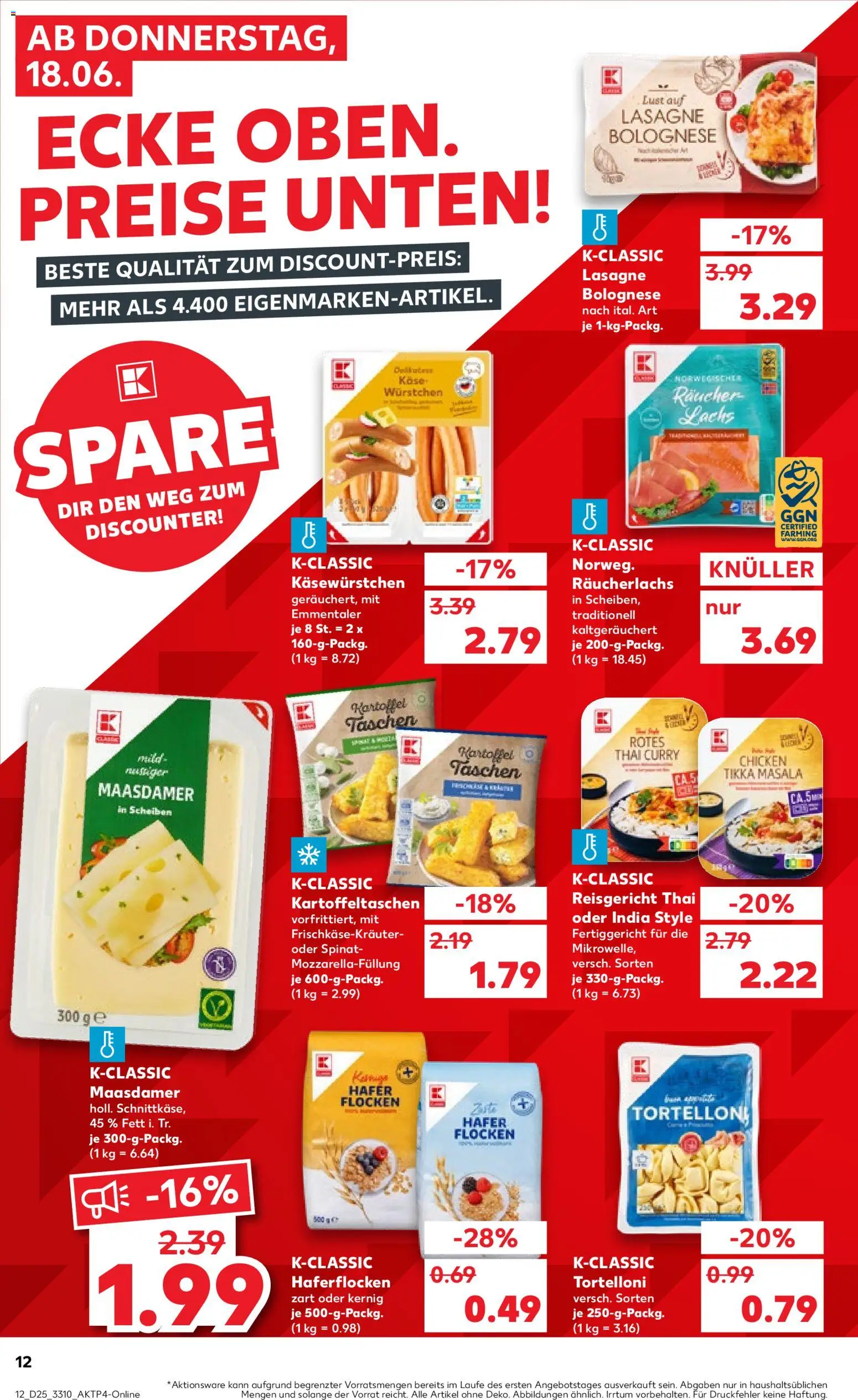 Kaufland Německo leták - Leipzig od 18.06.2026 | Strana: 12 | Produkty: Maasdamer, Kaše, Lasagne