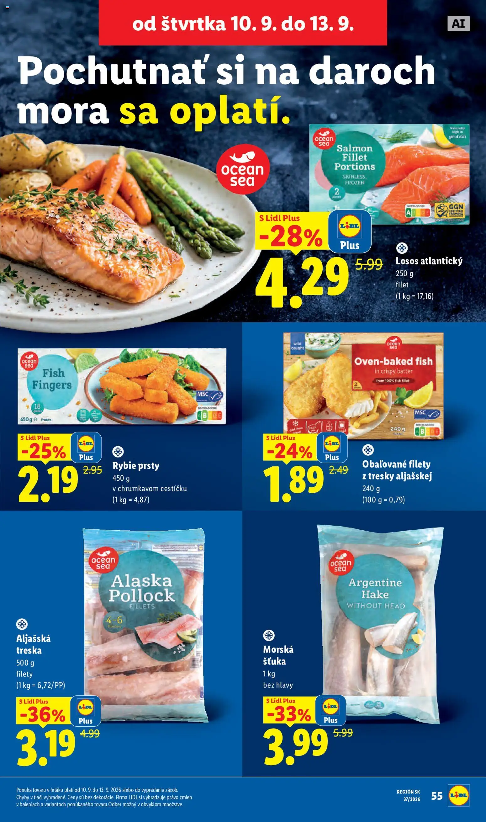 Nové Lidl akcie – leták je platný od 07.09.2026 | Strana: 67 | Produkty: Aljašská treska, Protein, Losos, Treska