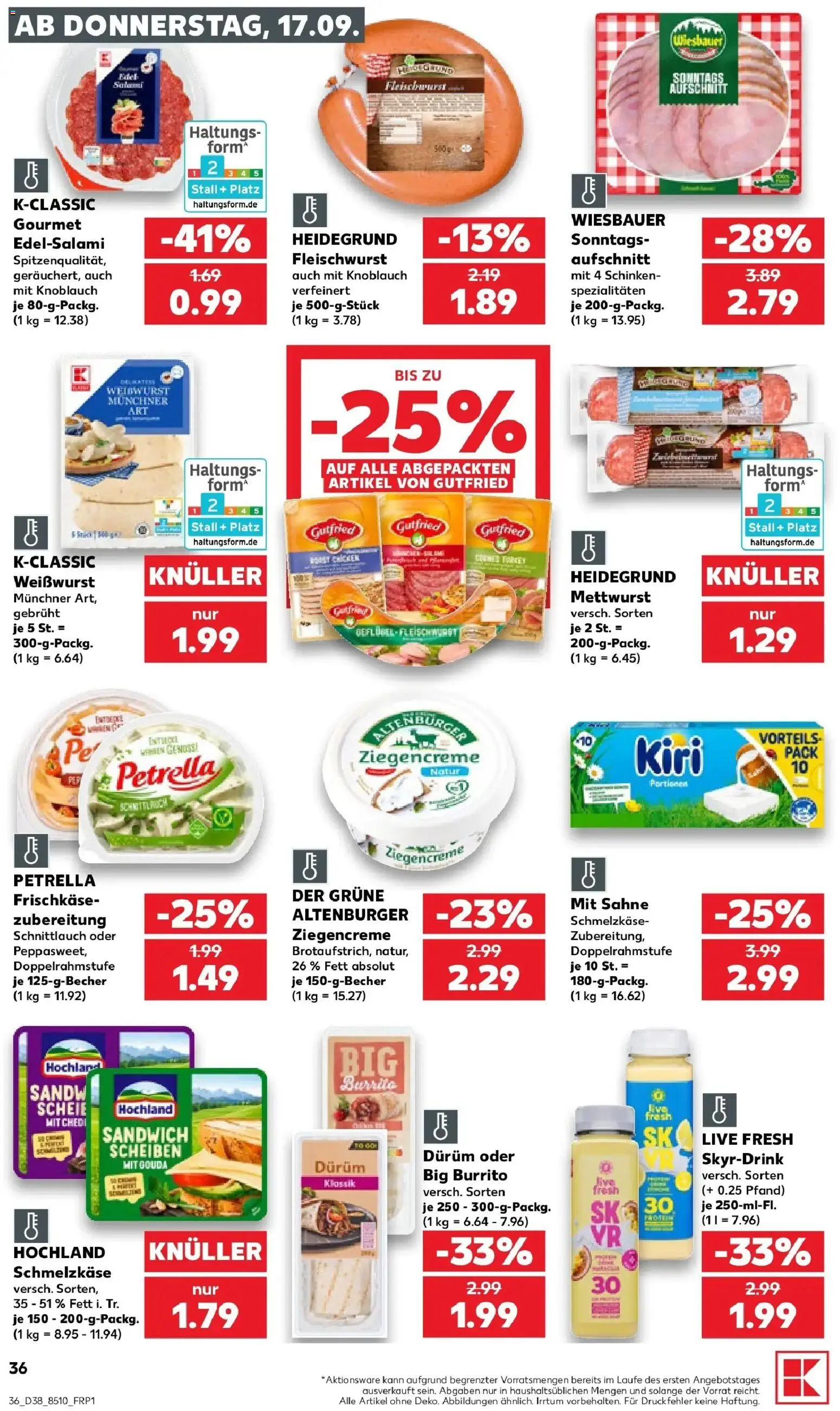 Prospekt Kaufland ab 14.09.2026 » Angebote Online zum Blättern | Seite: 48 | Produkte: Gouda, Weißwurst, Schinken, Sahne