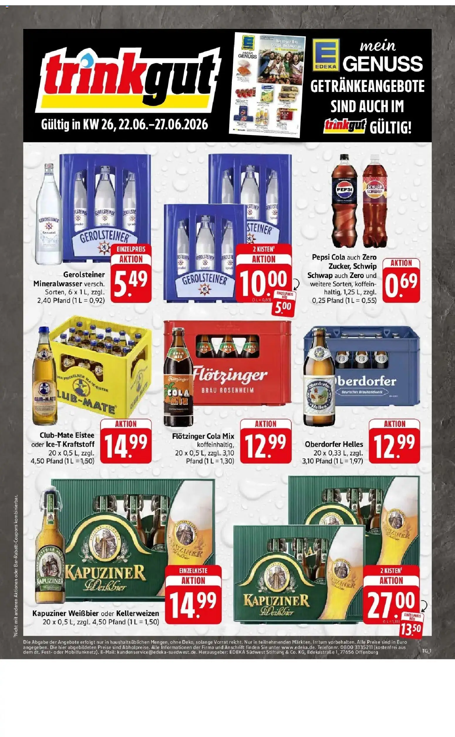Edeka prospekt Oberstenfeld – gültig ab 22.06.2026 | Seite: 38 | Produkte: Cola, Weißbier, Mineralwasser, Gerolsteiner