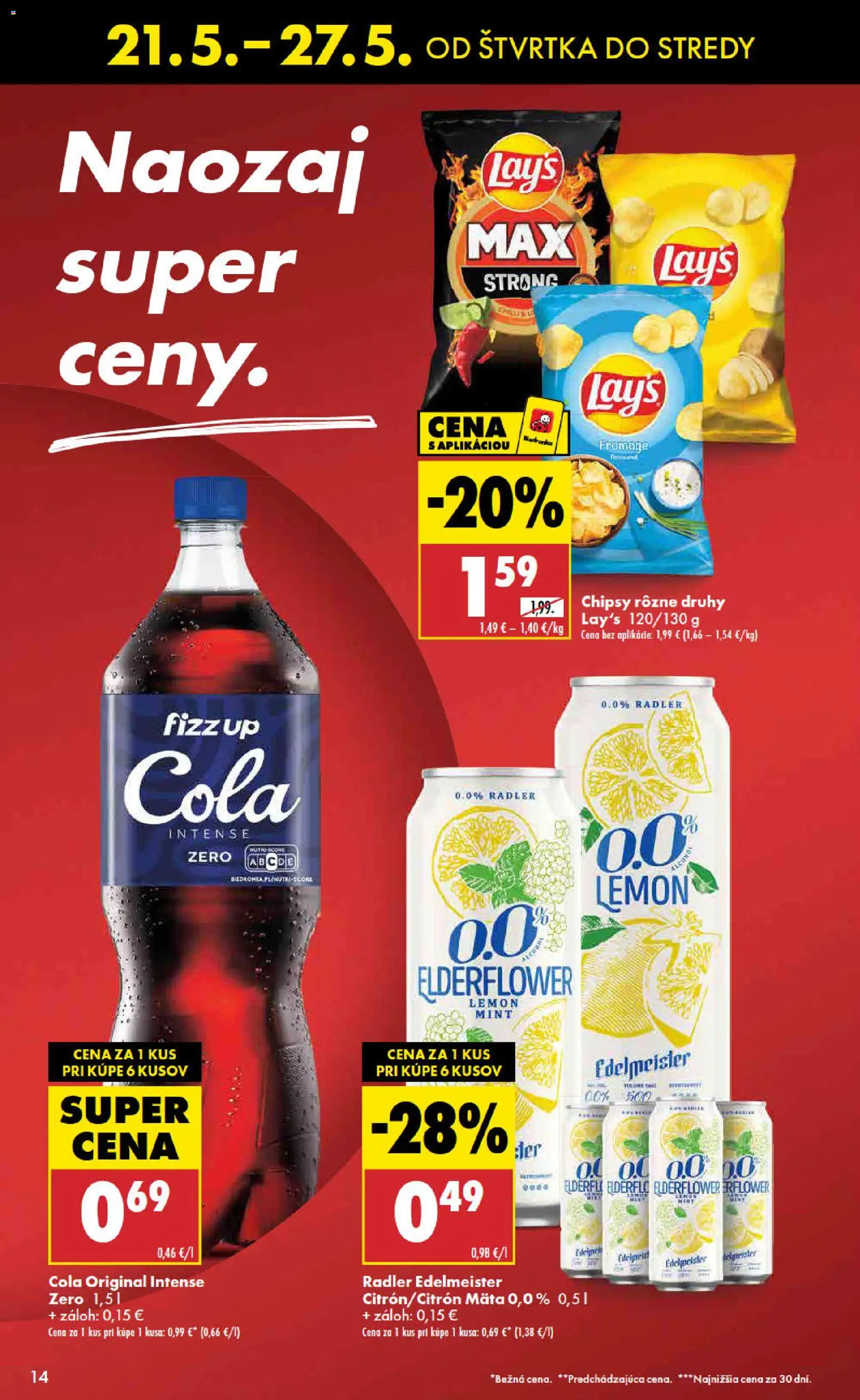 Nové Biedronka akcie – leták je platný od 21.05.2026 | Strana: 14 | Produkty: Radler, Chipsy, Cola