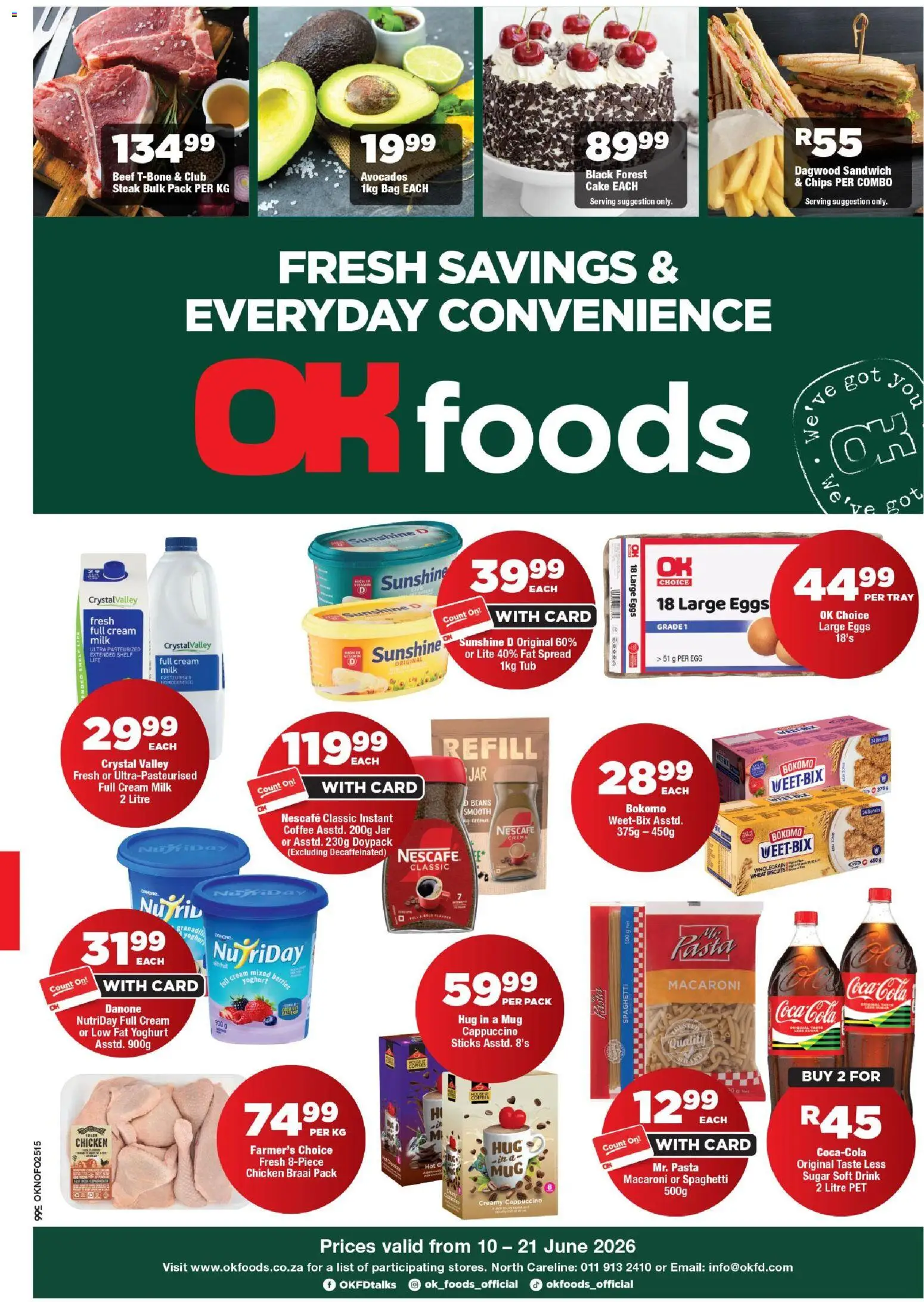 New OK Foods catalogue – valid from 10.06.2026 | Page: 1 | Products: Milk, Chicken, Pasta, Sugar
