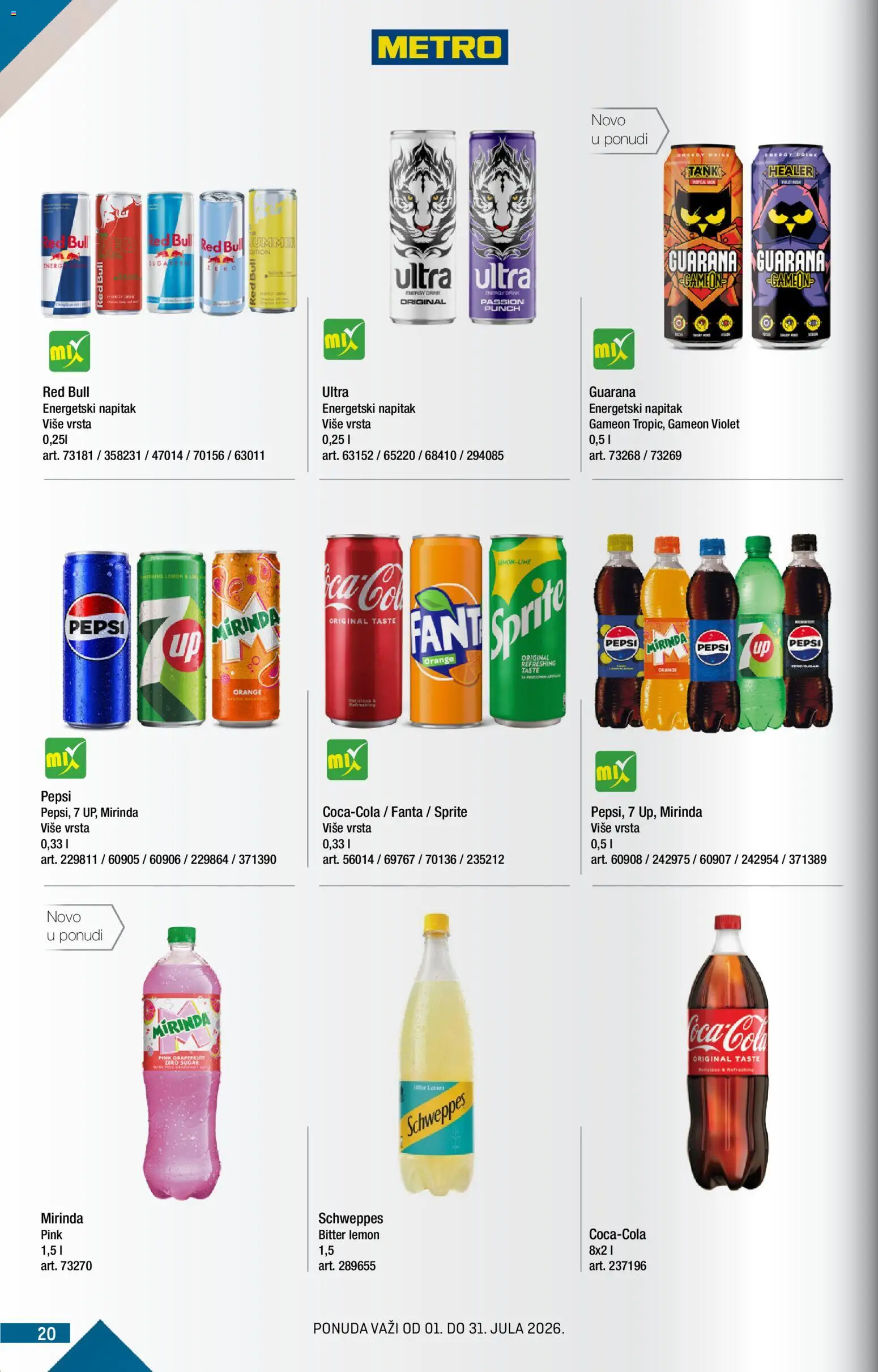 Metro katalog - važi od 01.07.2026 | Strana: 20 | Proizvode: Schweppes, Guarana, Red Bull, Pepsi
