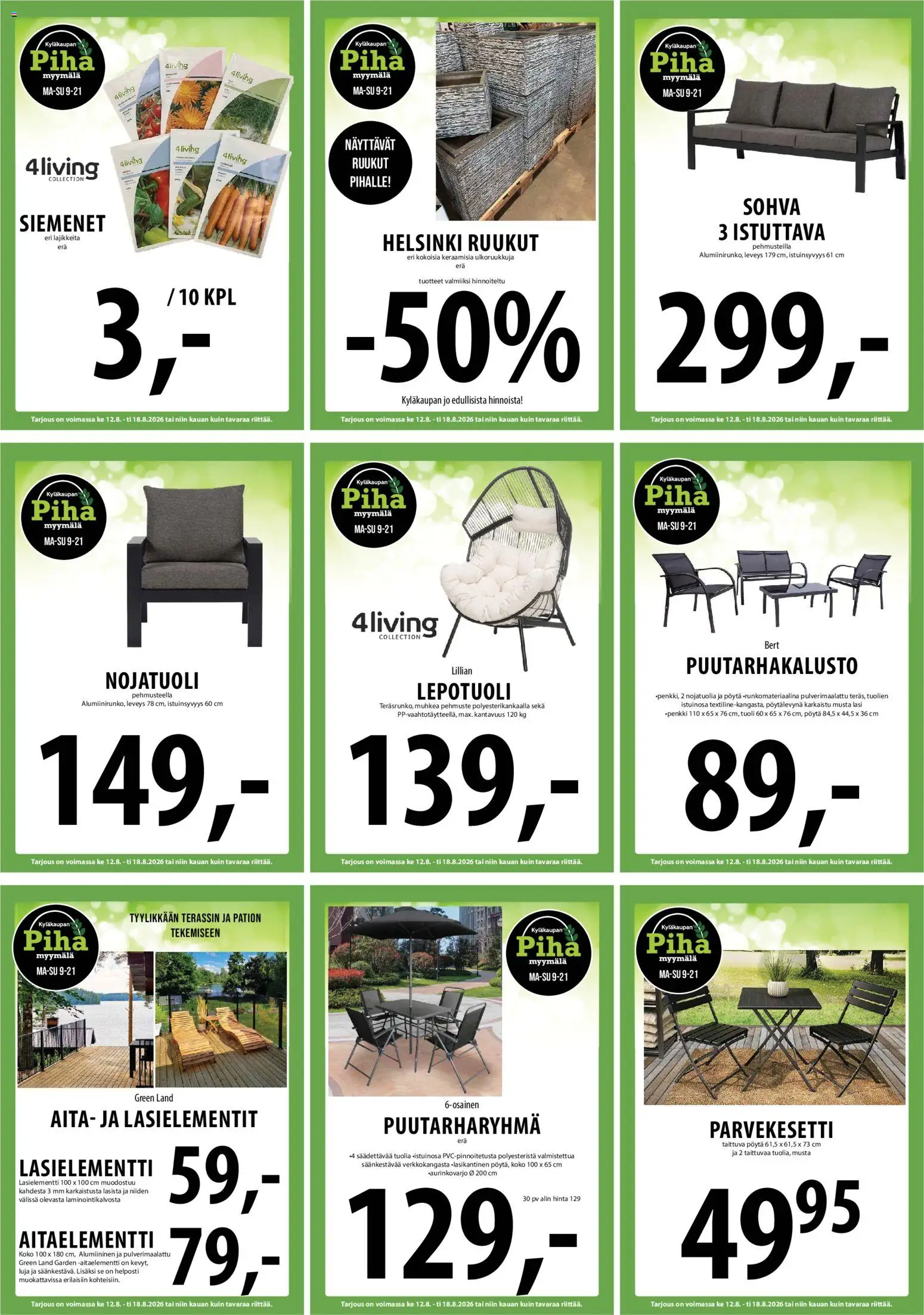 Tuuri tarjoukset – voimassa 12/08/2026 alkaen | Sivu: 23 | Tuotteet: Lepotuoli, Siemenet, Sohva, Pöytä