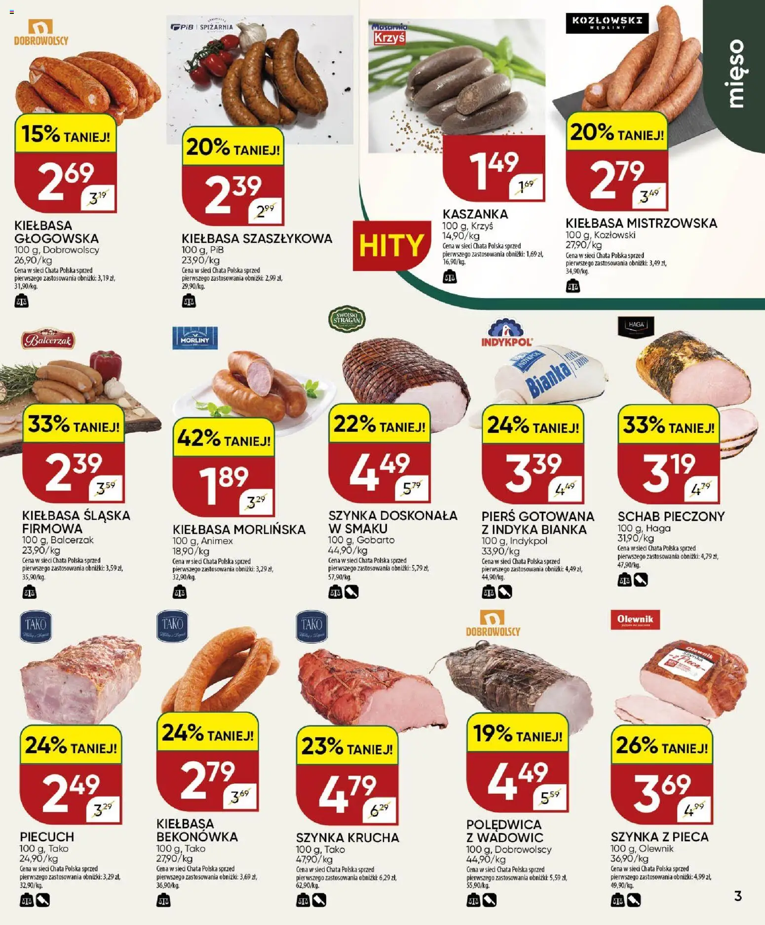 Chata Polska gazetka od 16.07.2026 | Strona: 3 | Produkty: Schab, Mięso, Kaszanka, Kiełbasa śląska