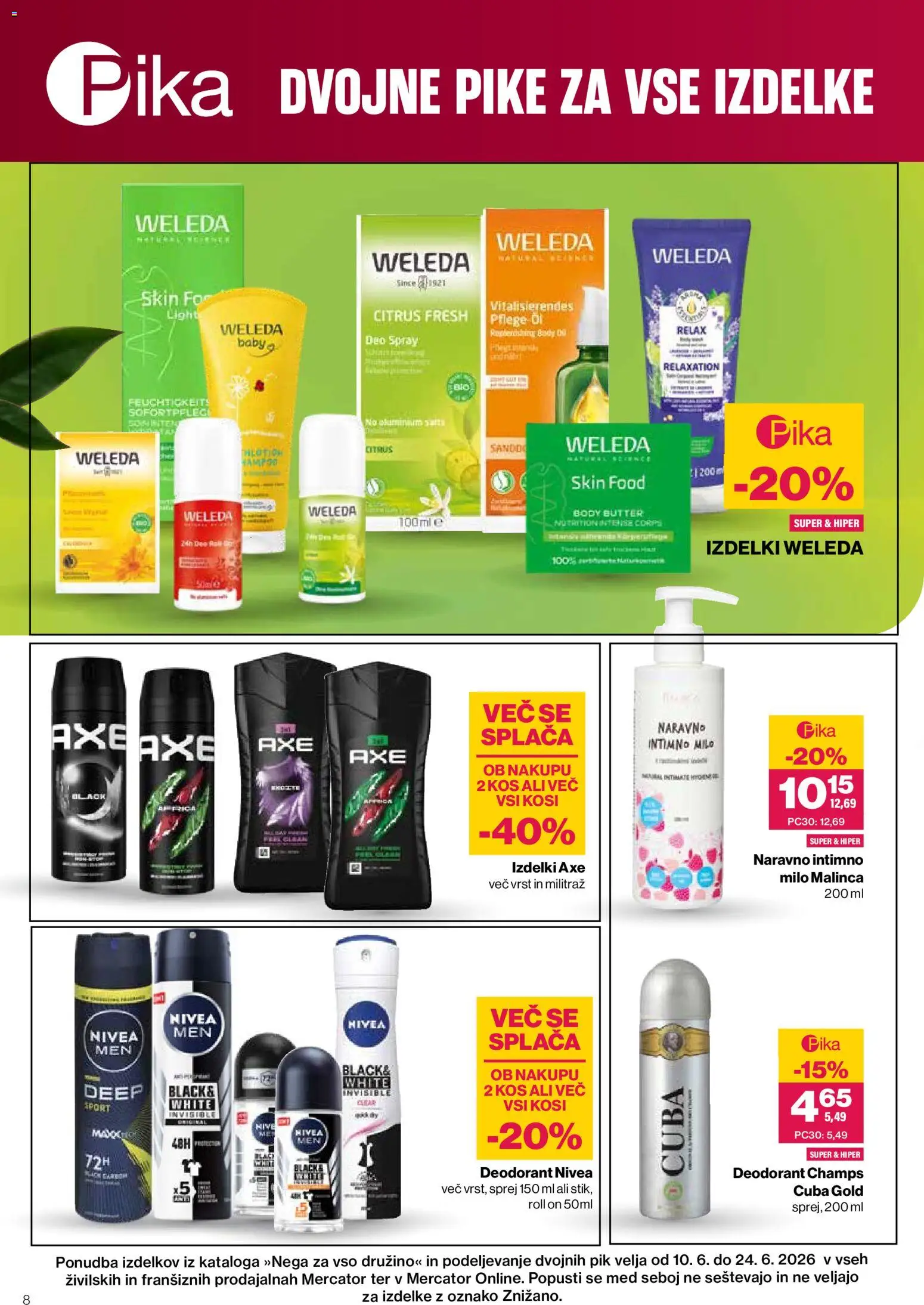 Novi Mercator katalog ponudbe – veljaven od 09.06.2026 | Stran: 8 | Izdelki: Intimno milo, Kos, Milo, Deodorant