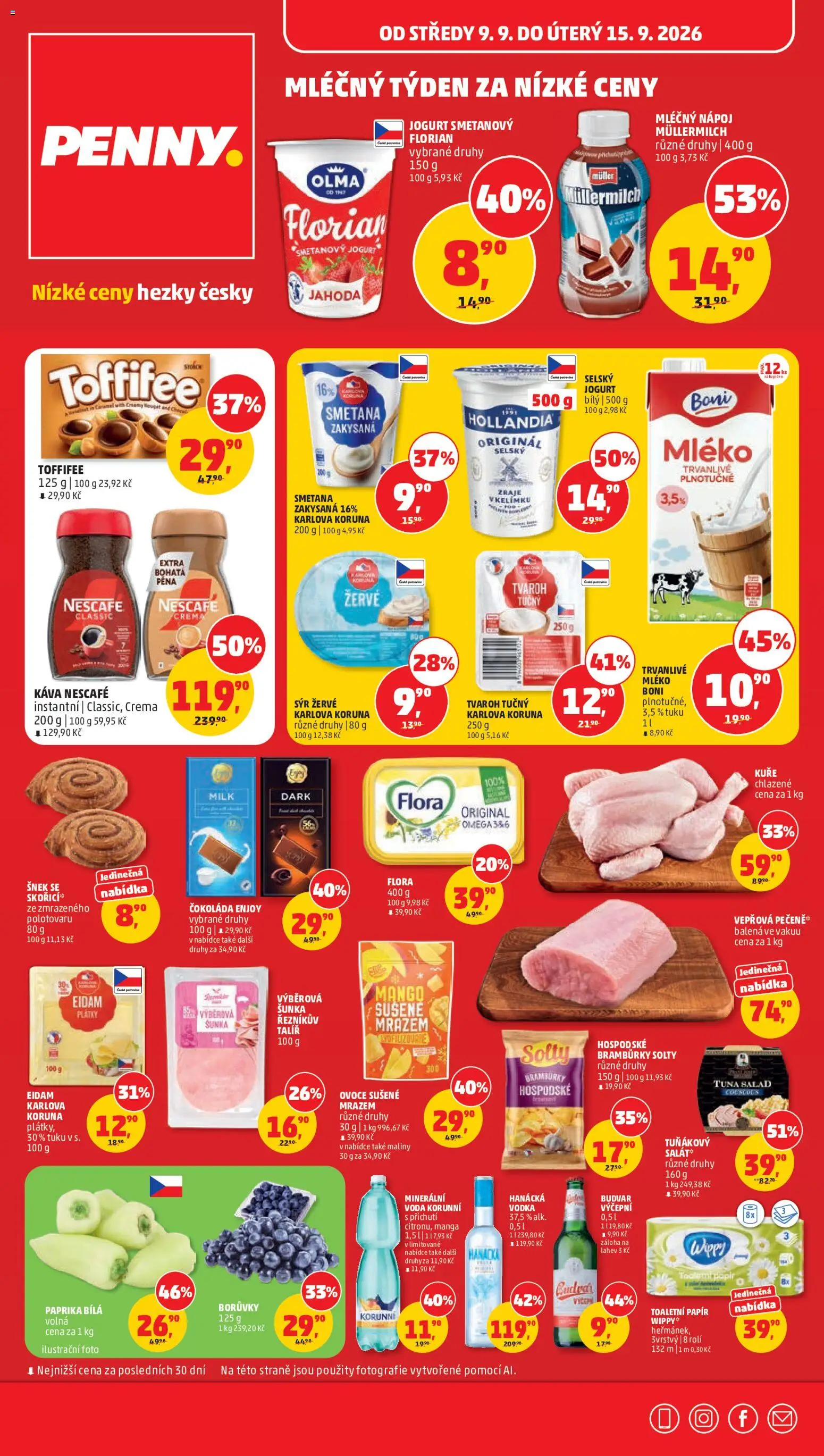 Penny Market leták od 09.09.2026 | Strana: 1 | Produkty: Vepřová pečeně, Hanácká vodka, Maliny, Nescafé