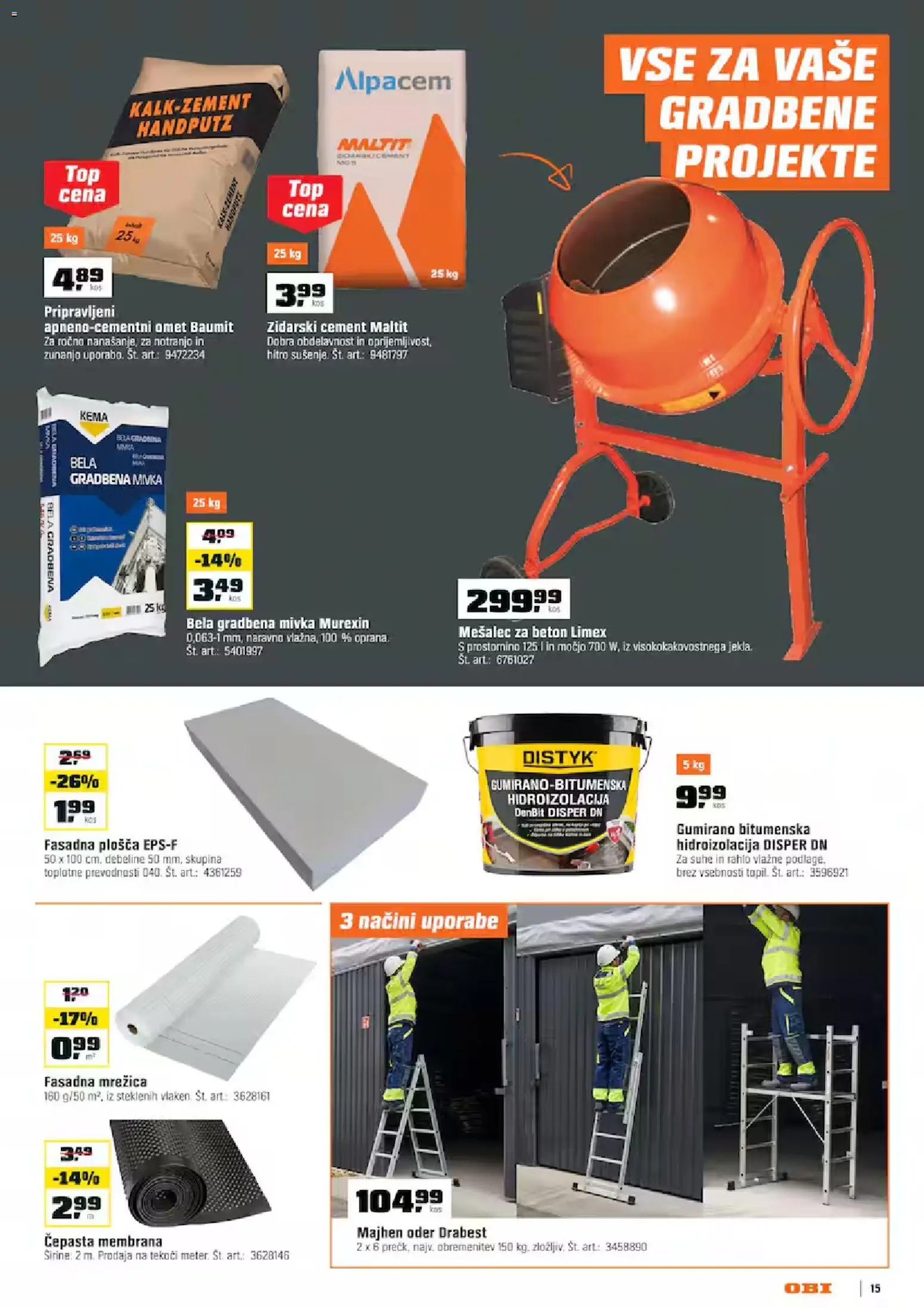 Novi OBI katalog ponudbe – veljaven od 02.07.2026 | Stran: 15 | Izdelki: Mrežica, Beton, Cement, Mešalec