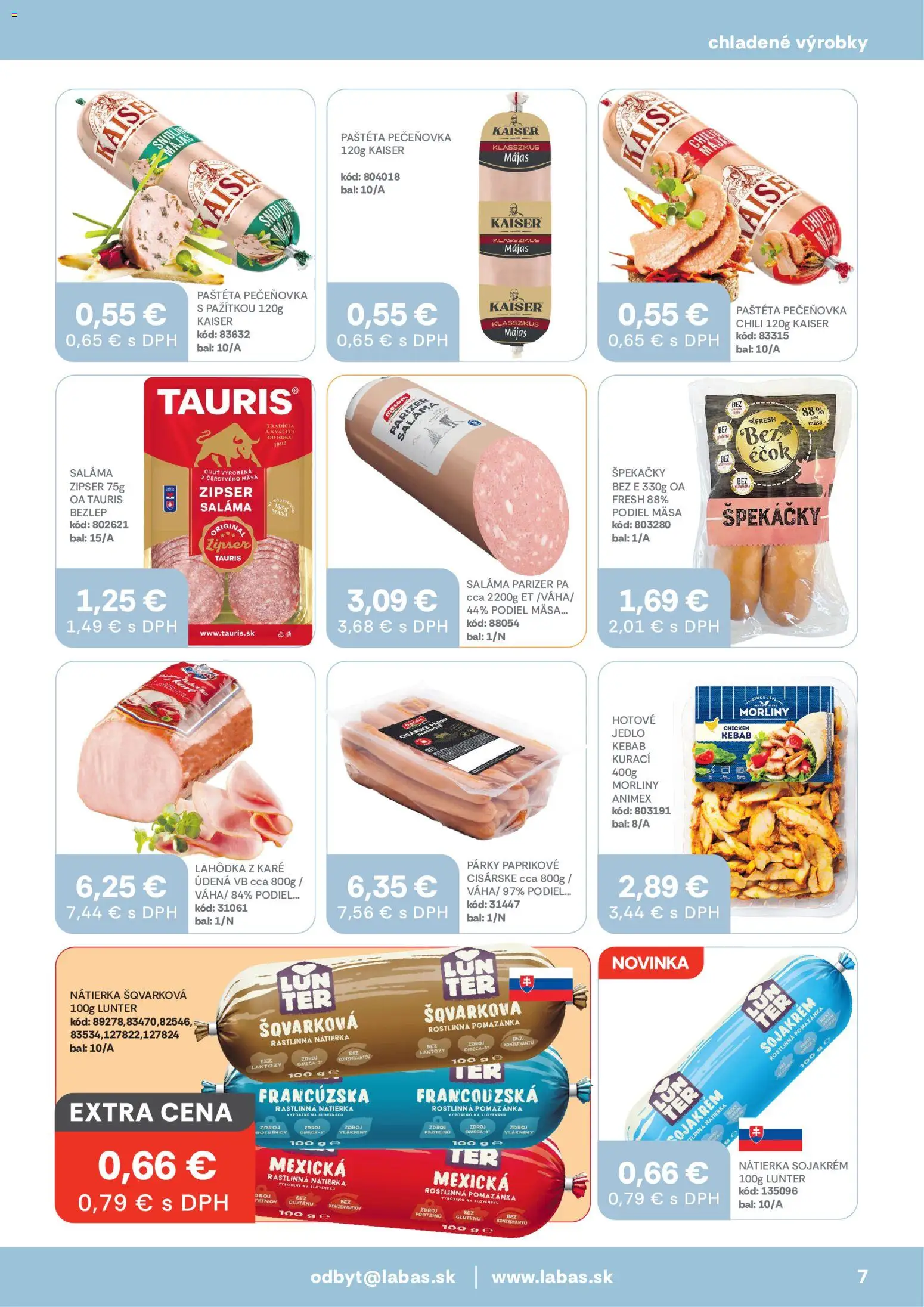 Nové Labaš akcie – leták je platný od 05.06.2026 | Strana: 7 | Produkty: Saláma, Párky