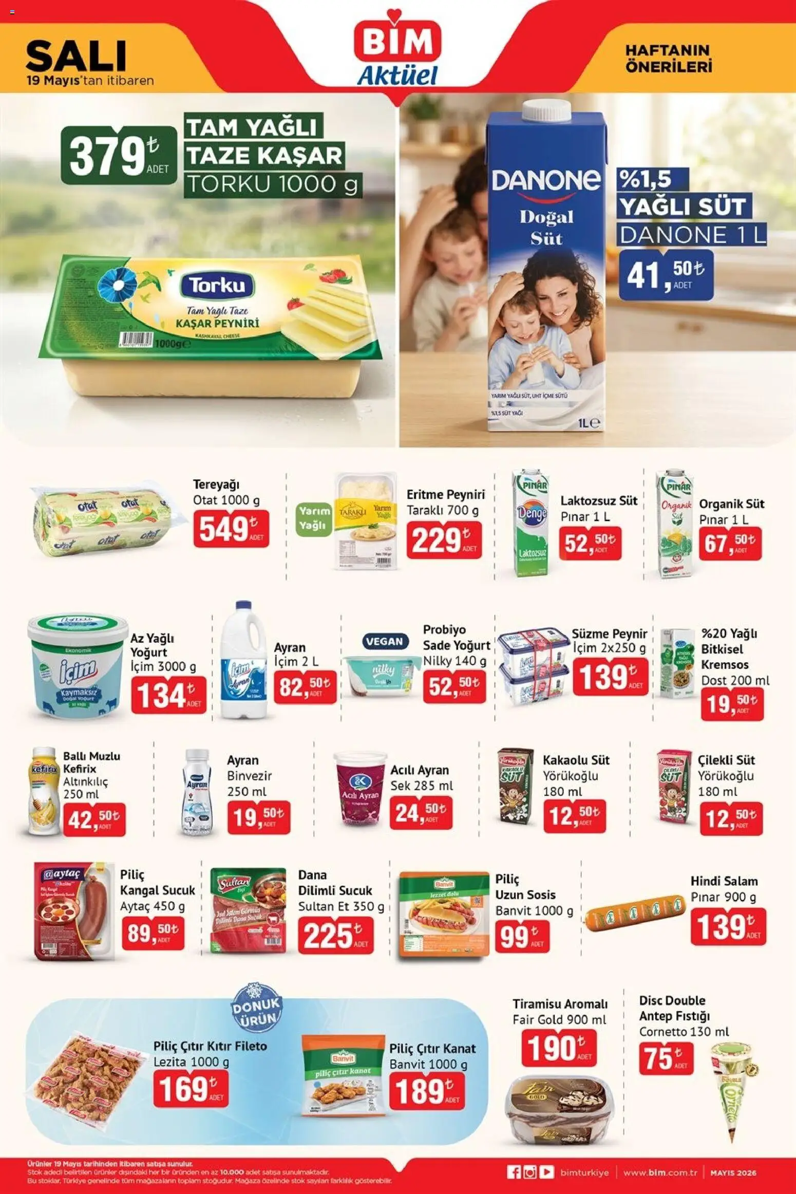BİM - Katalog Salı - 19.05.2026 tarihinden itibaren geçerlidir | Sayfa: 1 | Ürünler: Sade yoğurt, Tereyağı, Yoğurt, Süzme peynir