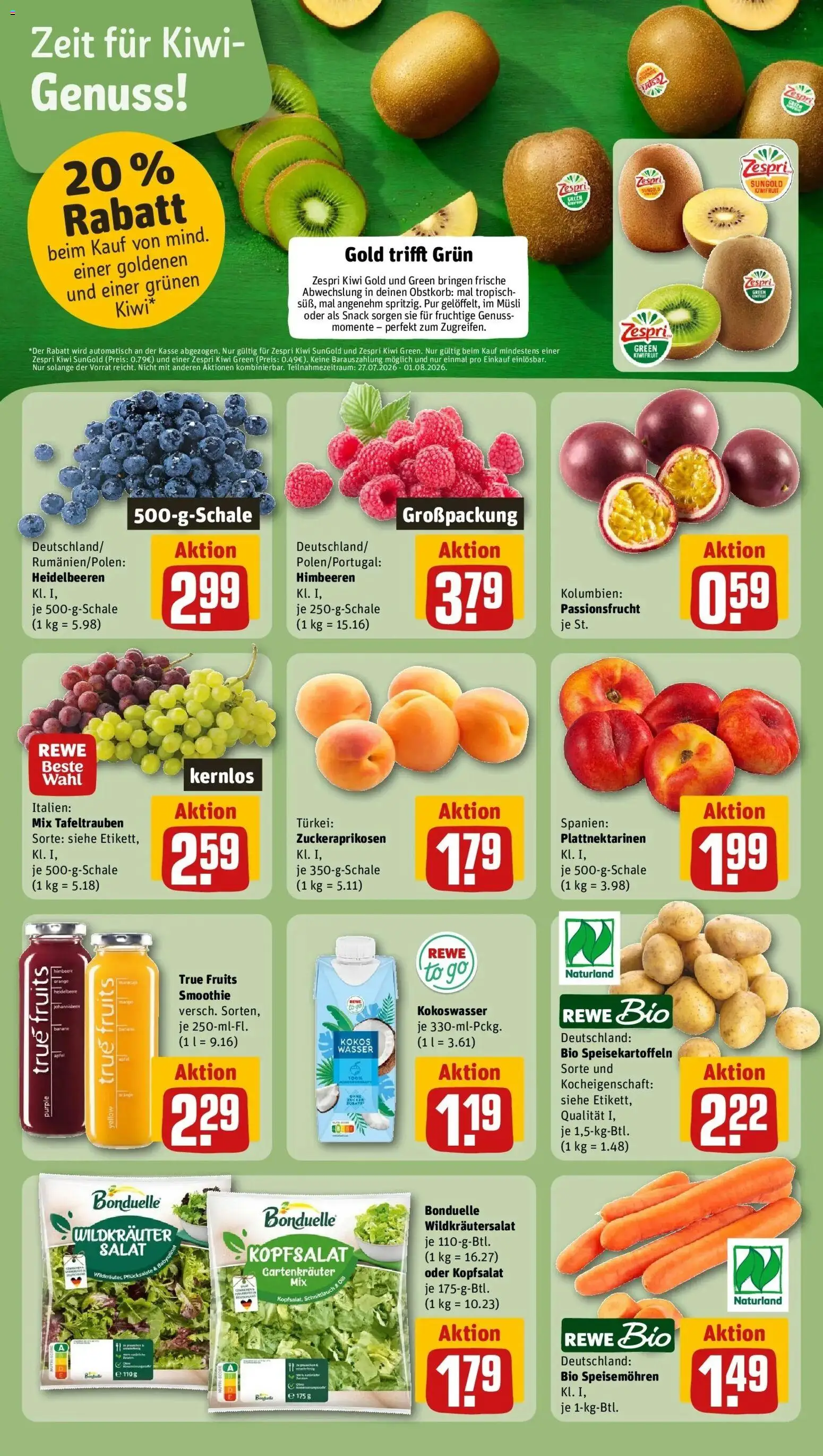Rewe Prospekt Aachen – gültig ab 27.07.2026 | Seite: 6 | Produkte: Himbeeren, Heidelbeeren, Wasser, Kiwi