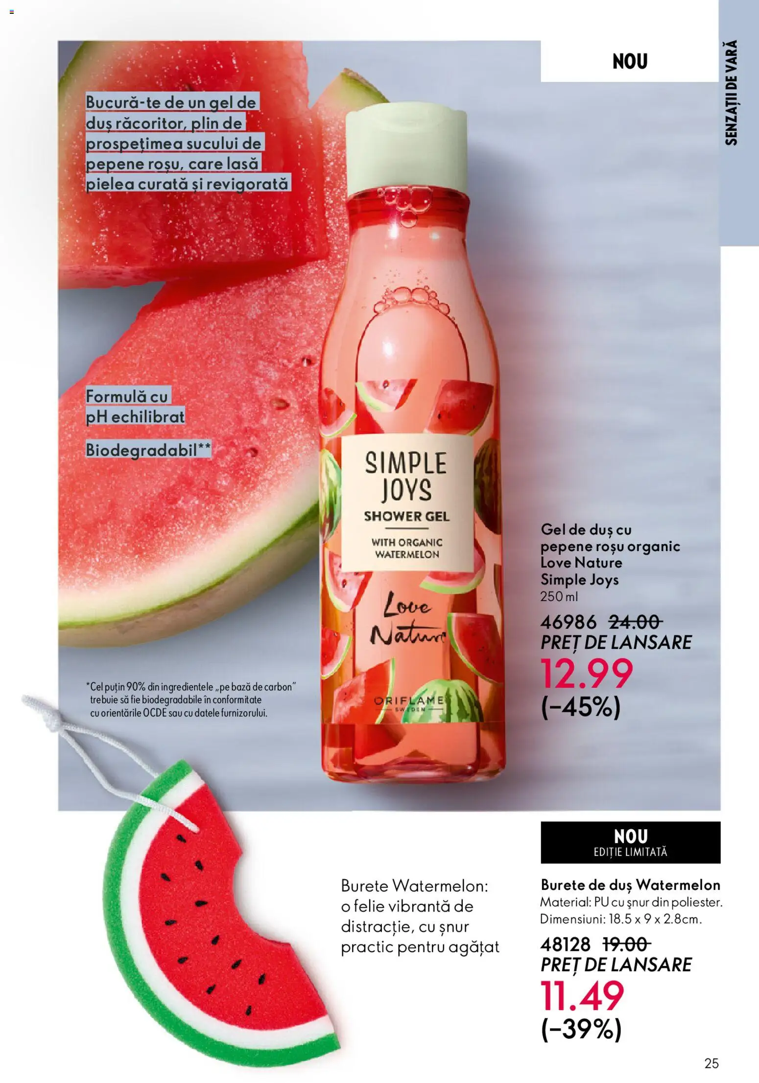 Noul catalog Oriflame – valabil de la 27.05.2026 | Pagină: 25 | Produse: Duș, Burete, Gel de duș