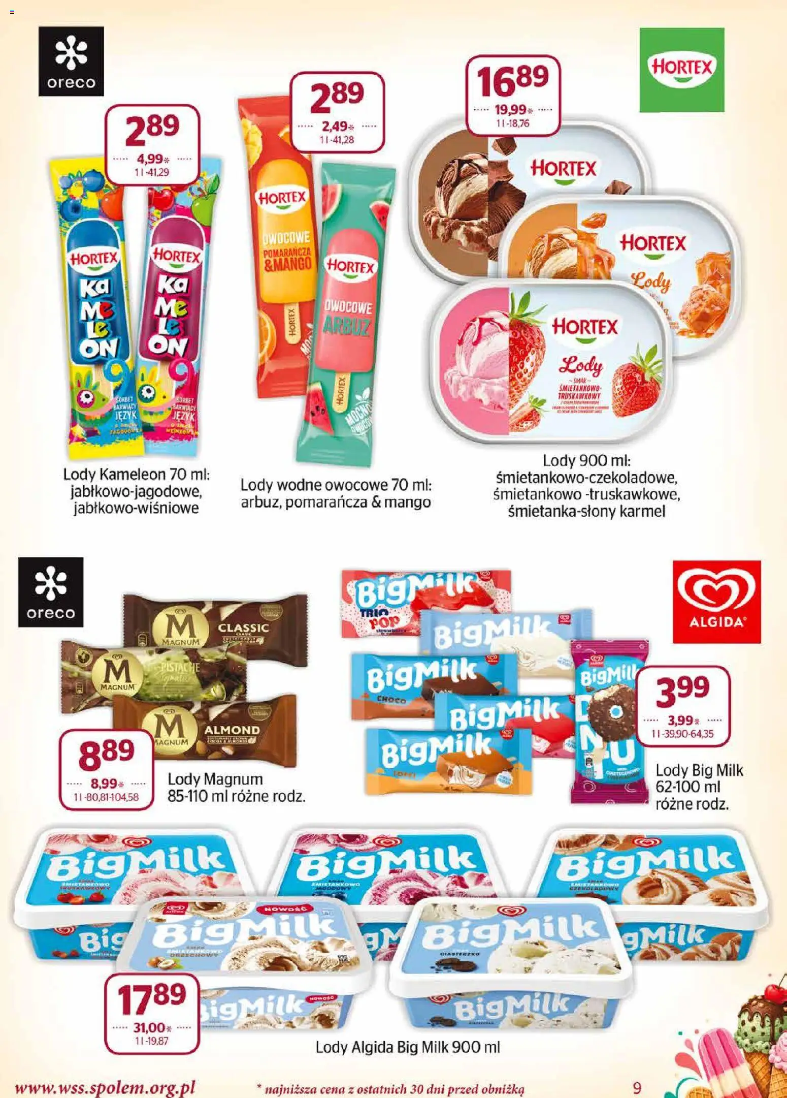 Społem gazetka od 01.08.2026 | Strona: 9 | Produkty: Arbuz, Sorbet truskawkowy, Sorbet, Lody