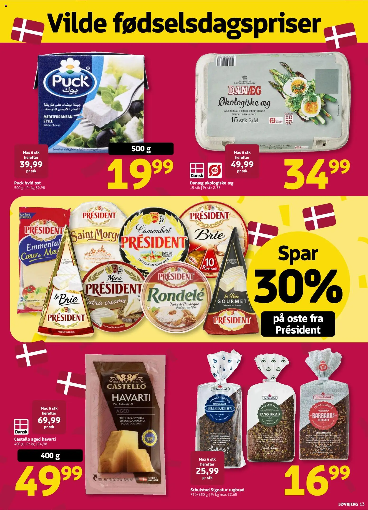 Løvbjerg tilbudsavis – gyldig fra 04/09/2026 | Side: 13 | Produkter: Camembert, Ost, Æg, Rugbrød