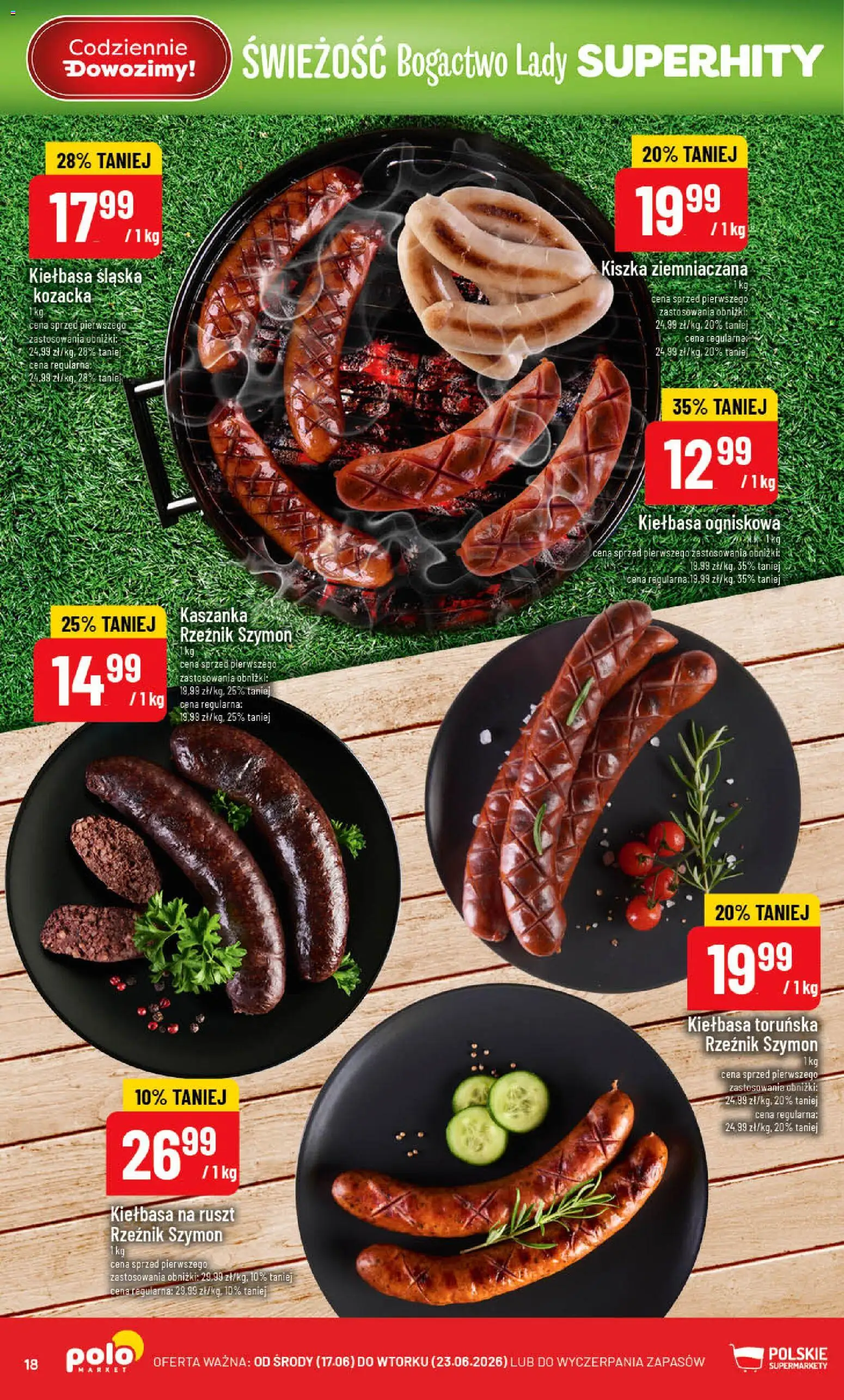 POLOmarket gazetka od 17.06.2026 | Strona: 18 | Produkty: Kiełbasa, Kiszka ziemniaczana, Ruszt, Kiełbasa śląska