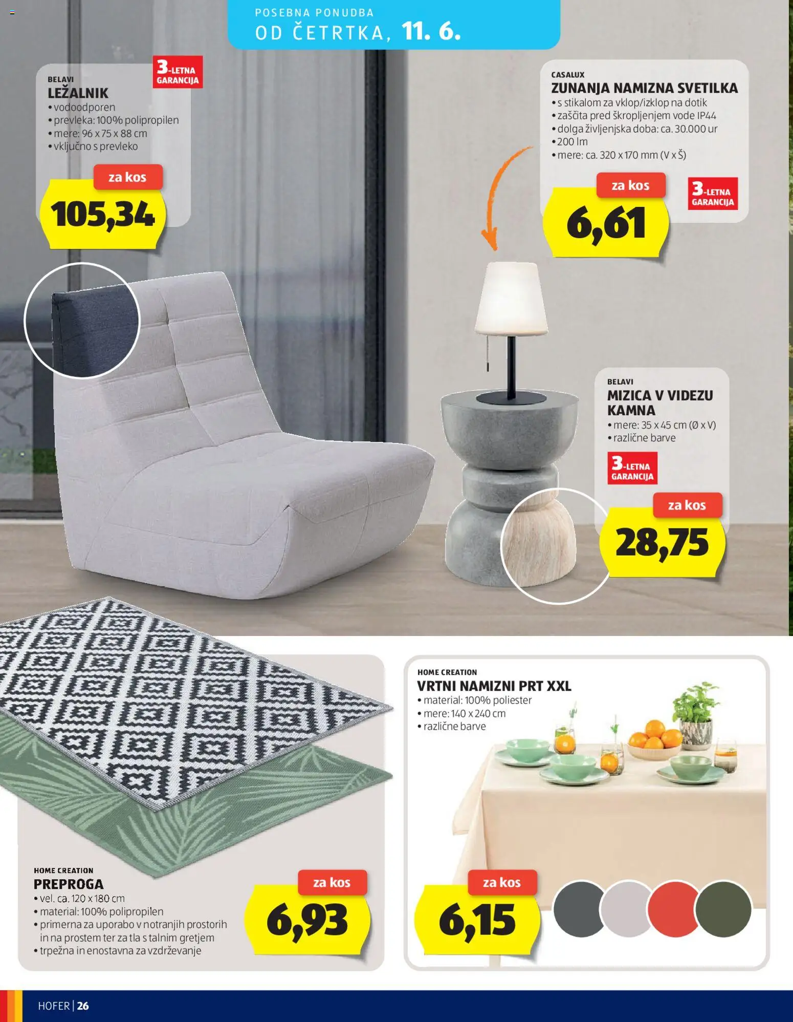 Novi Hofer katalog ponudbe – veljaven od 03.06.2026 | Stran: 26 | Izdelki: Mizica, Kos, Svetilka, Namizna svetilka