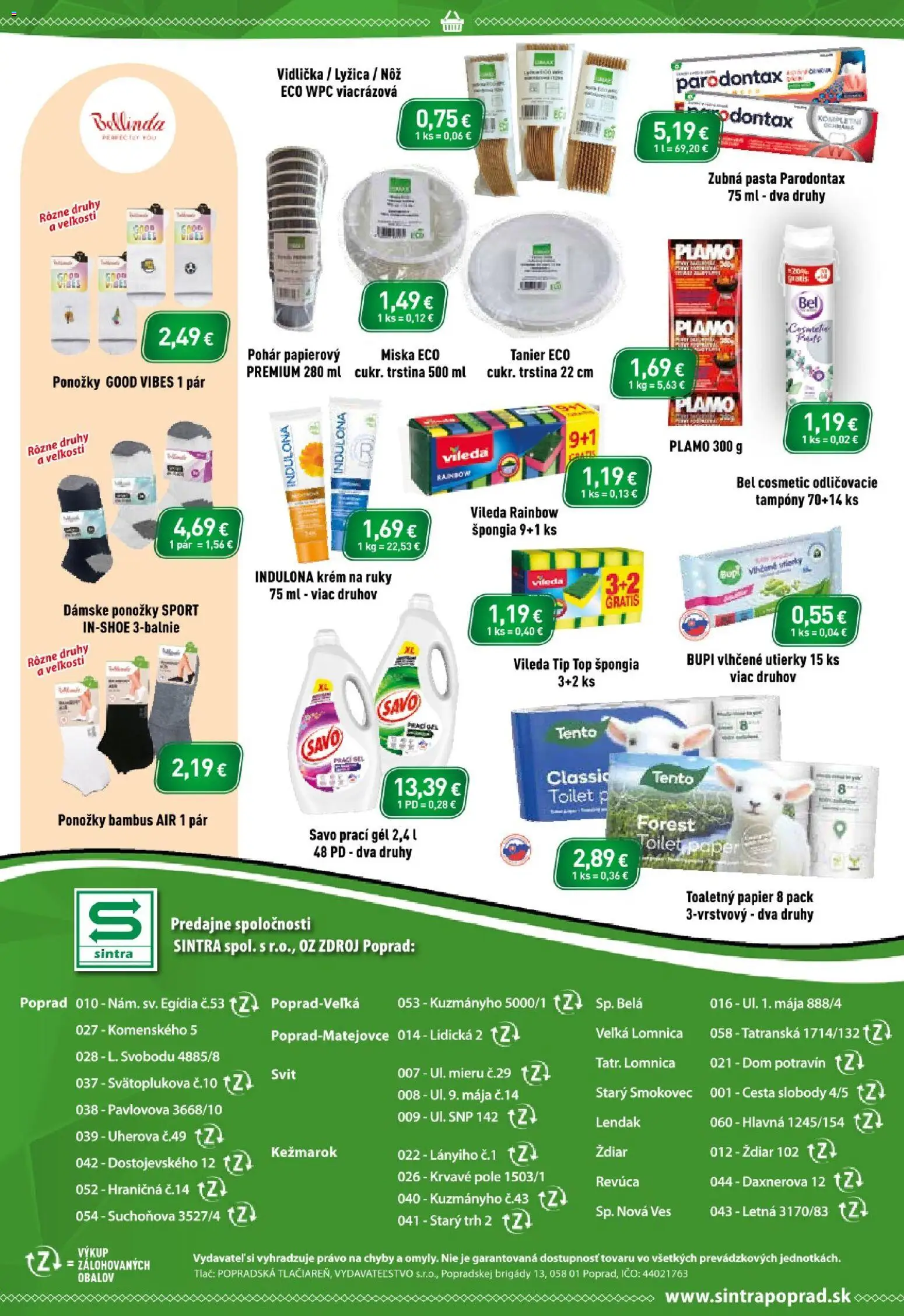 Nové Sintra akcie – leták je platný od 21.05.2026 | Strana: 12 | Produkty: Savo, Krém na ruky, Zubná pasta, Indulona