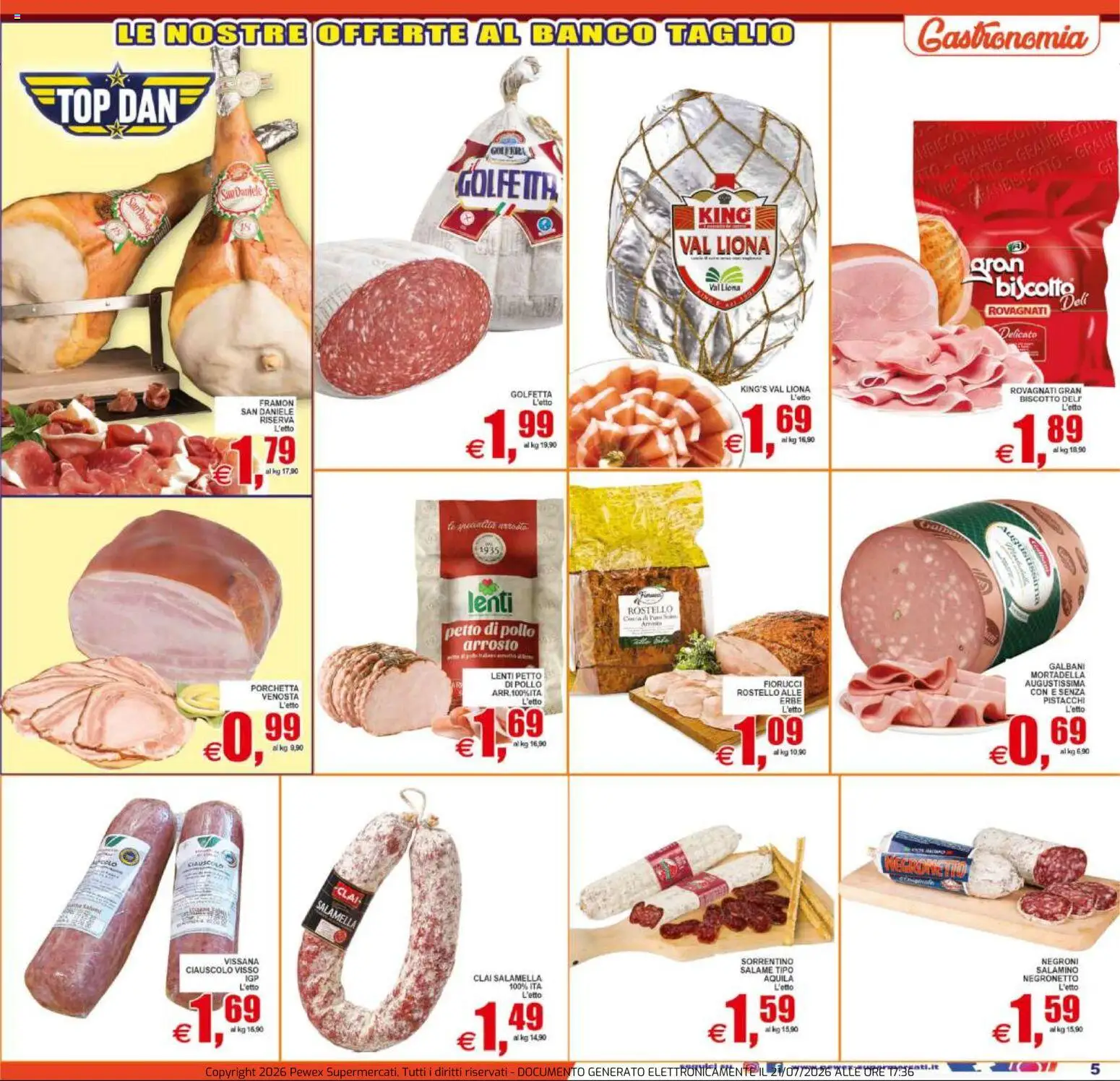 Volantino Pewex del 22/07/2026 | Pagina: 5 | Prodotti: Petto di Pollo, Porchetta, Salame, Top