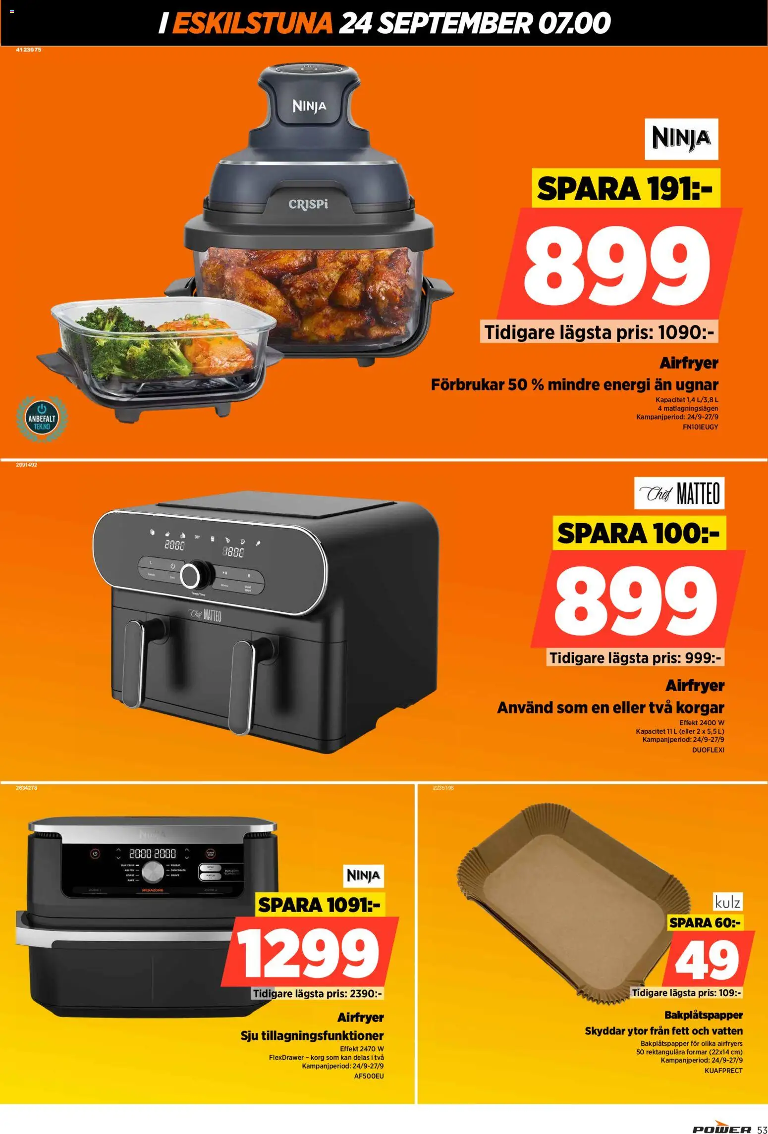 Power reklamblad aktuell från 24/09/2026 | Sida: 53 | Produkter: Bakplåtspapper, Korg, Vatten, Airfryer