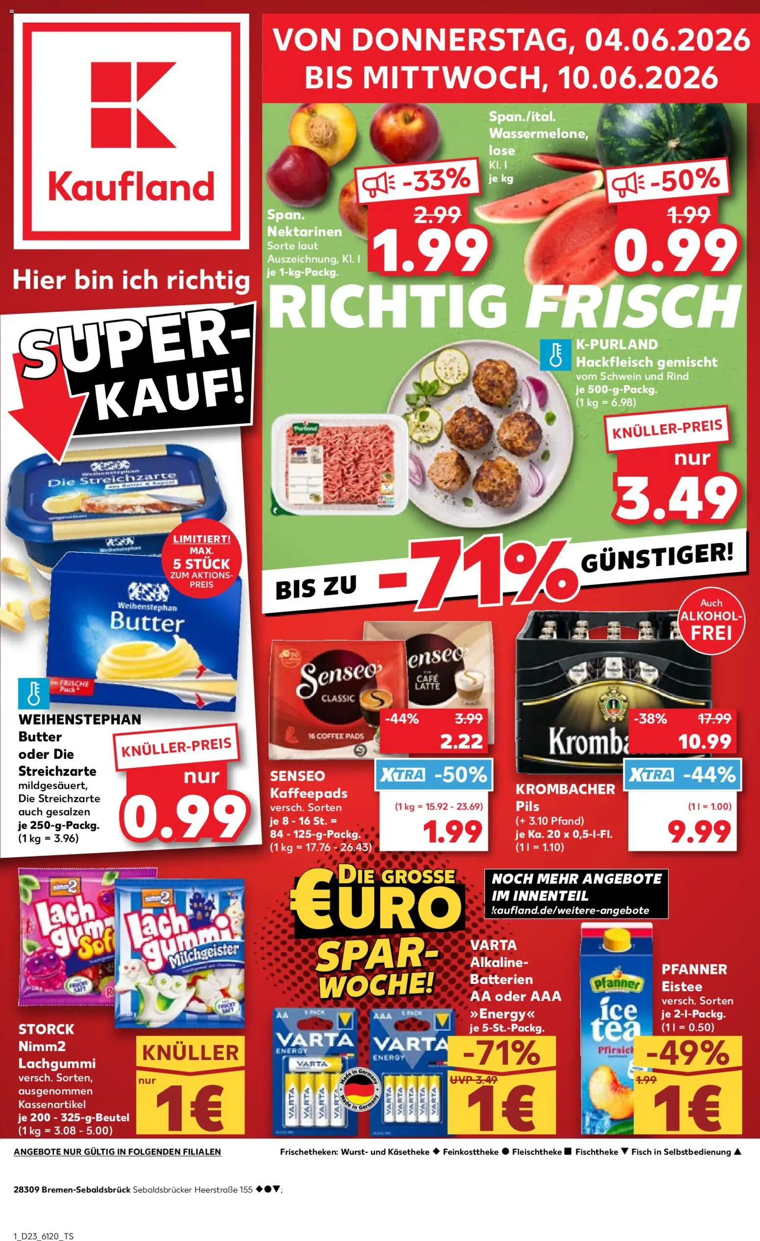 Kaufland Prospekt Bremen – gültig ab 04.06.2026 | Seite: 1 | Produkte: Senseo, Energy, Pfanner eistee, Senseo kaffeepads