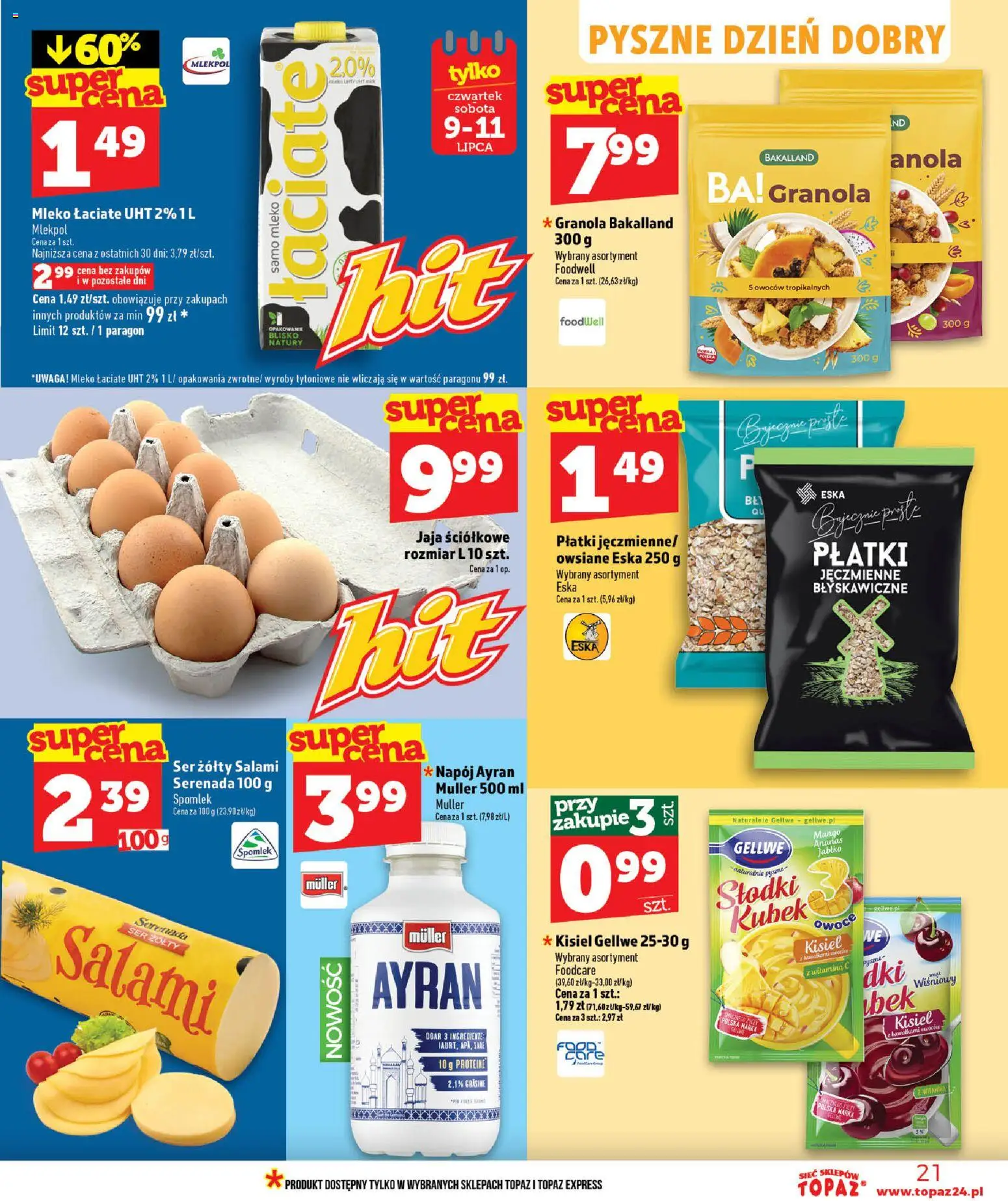 Topaz gazetka - MAZ od 09.07.2026 | Strona: 21 | Produkty: Mango, Granola, Mleko, Ser