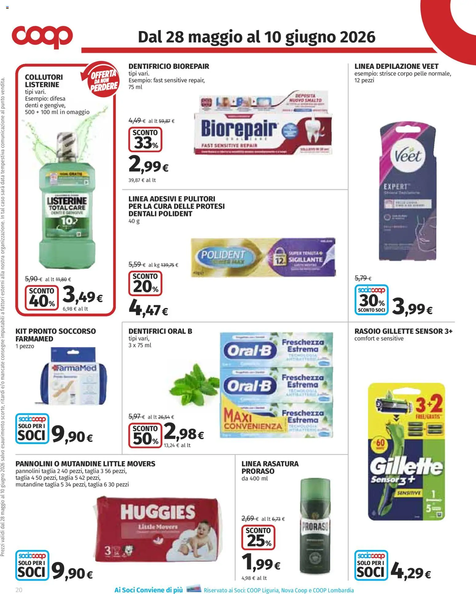 Volantino COOP del 28.05.2026 | Pagina: 20 | Prodotti: Pannolini, Rasoio, Dentifricio, Mutandine