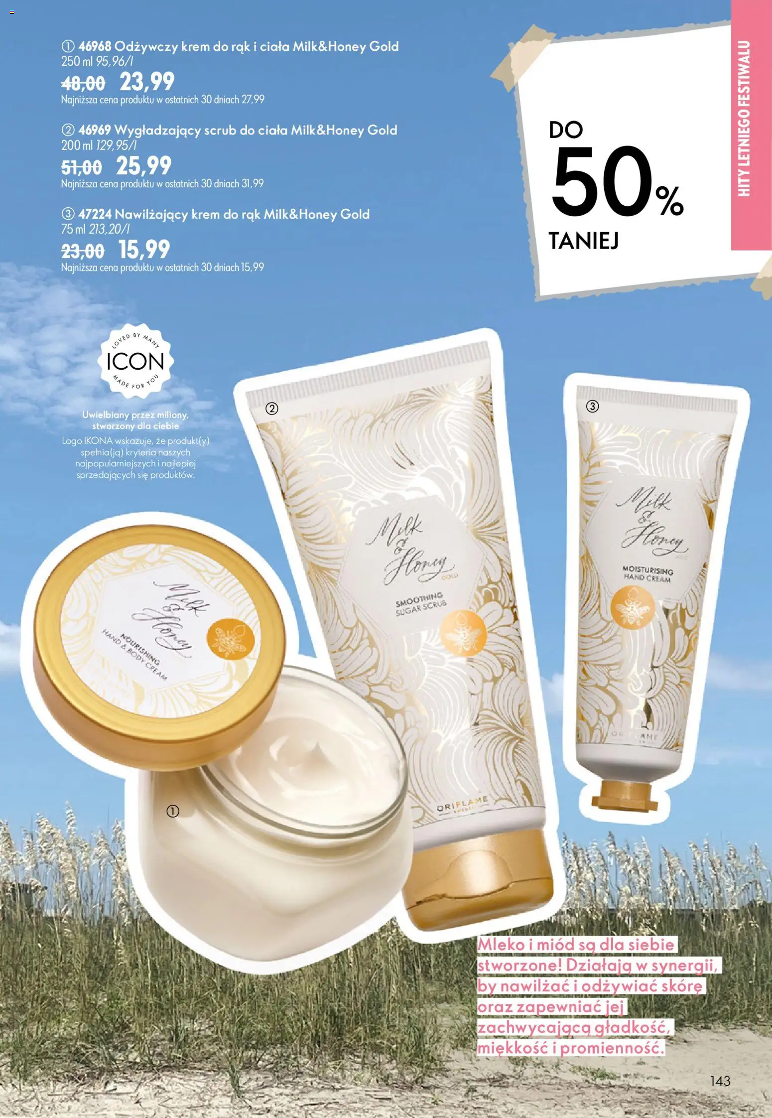Oriflame Katalog 10 2026 od 08.07.2026 | Strona: 143 | Produkty: Miód, Mleko, Krem do rąk, Krem