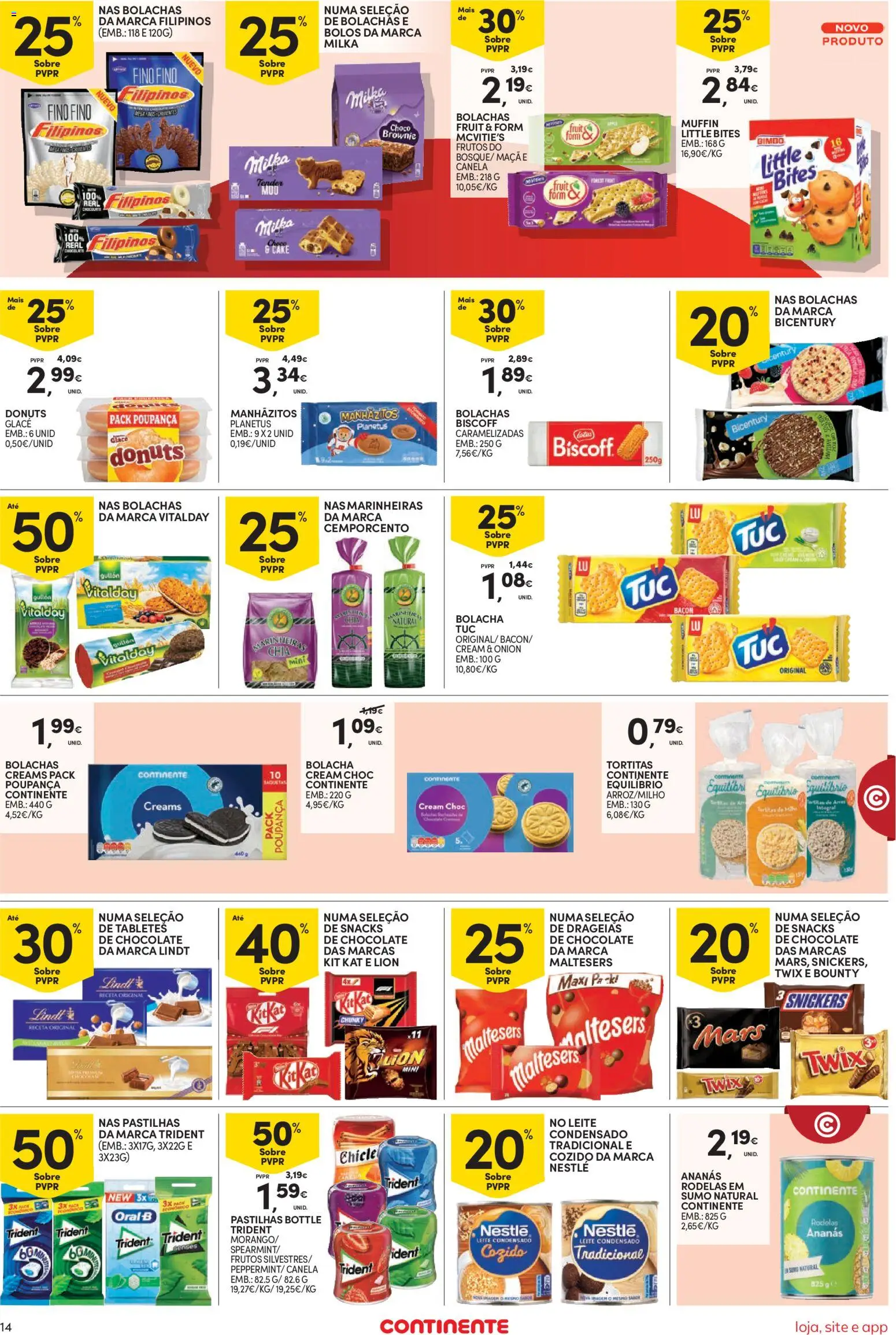 Continente Semanal Continente Bom Dia │ válido de 18/08/2026 | Página: 14 | Produtos: Bacon, Bolachas, Nestlé, Chocolate