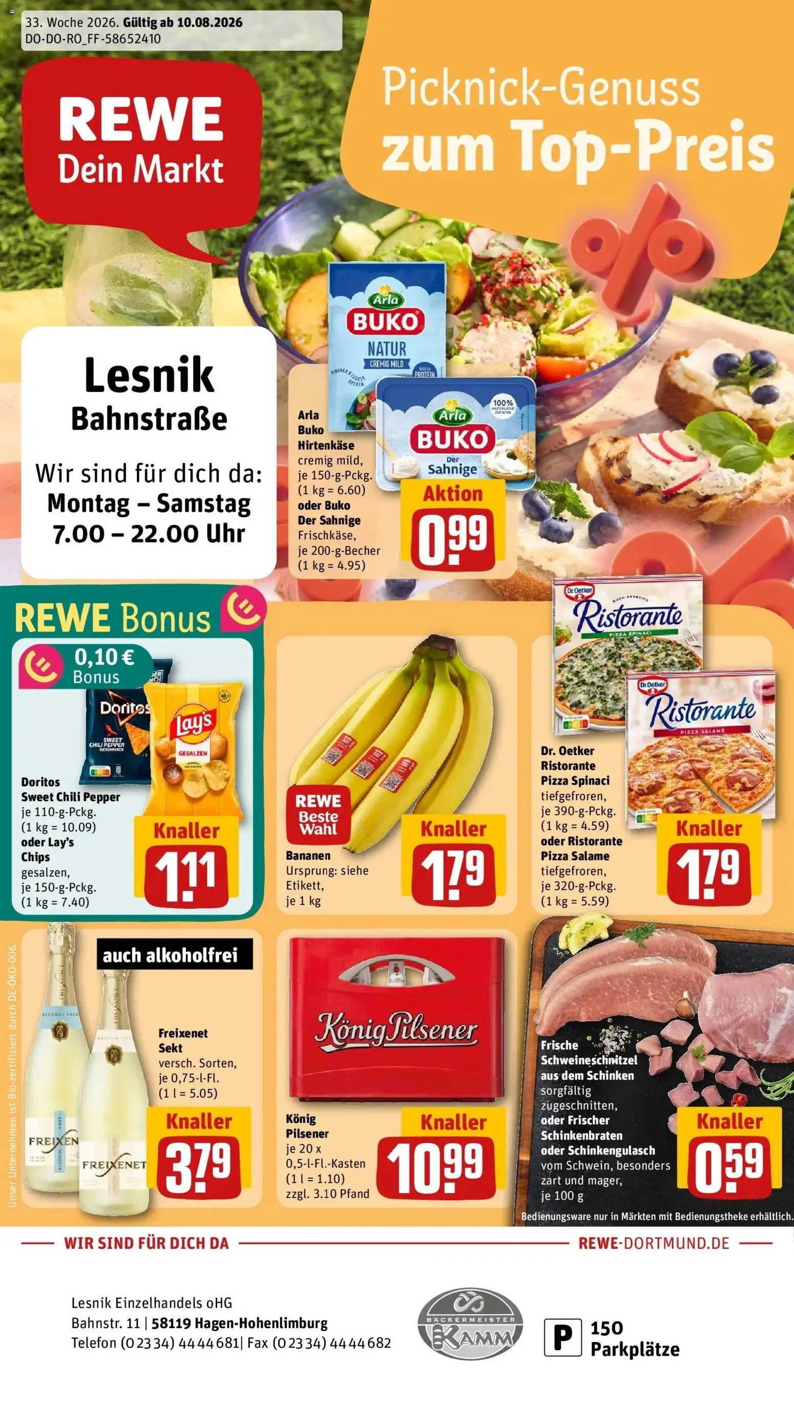 REWE Prospekt ab 10.08.2026 zum Blättern » Angebote | Seite: 1 | Produkte: Ristorante, Bananen, Arla buko, Schinken