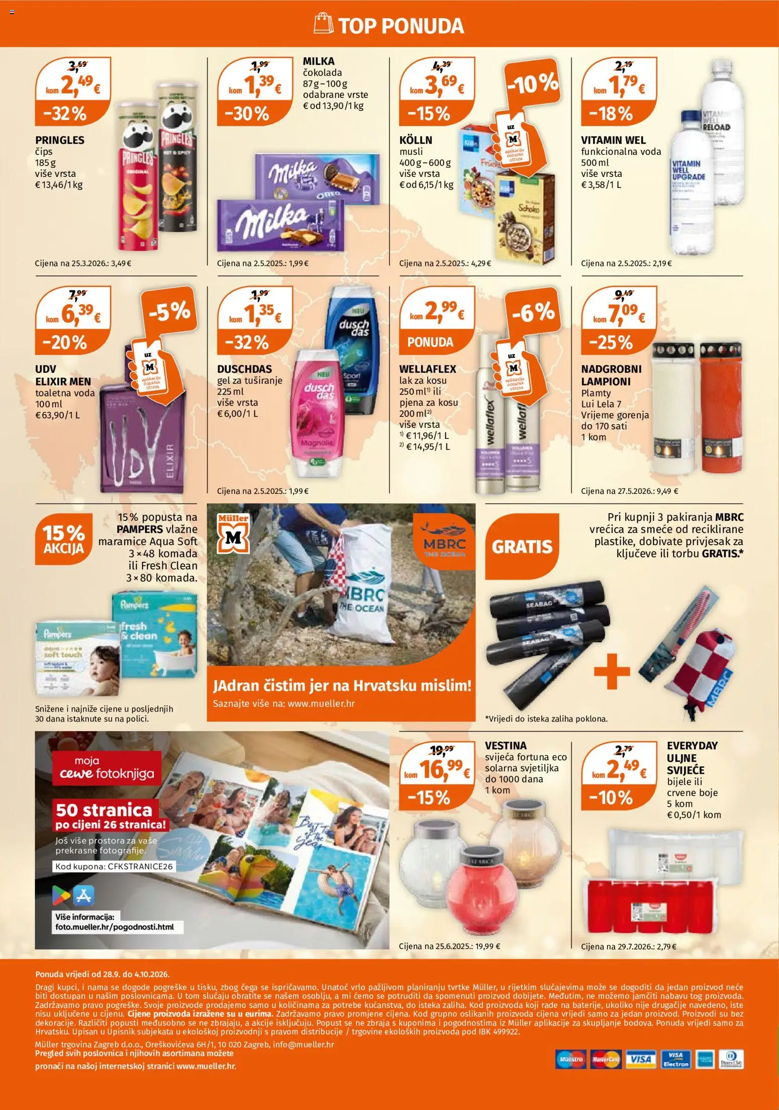 Müller katalog | vrijedi od 28.09.2026 | Stranica: 12 | Proizvodi: Čokolada, Čips, Pjena, Svijeće