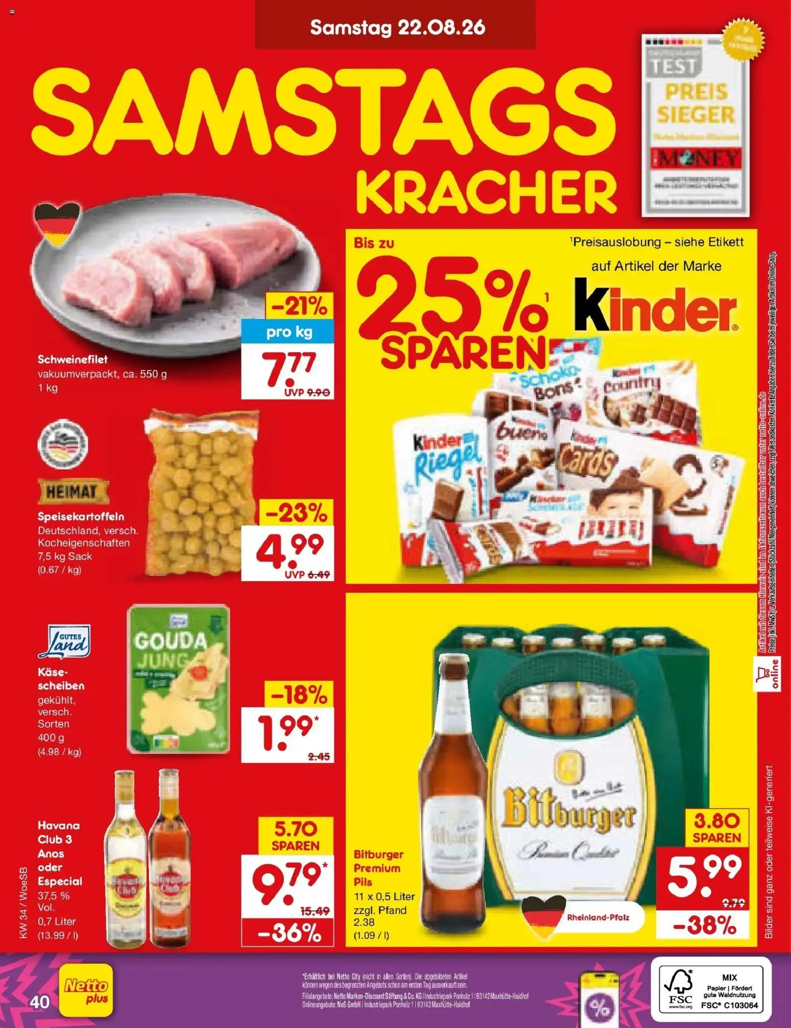 Netto Marken-Discount Prospekt Katzweiler – gültig ab 17.08.2026 | Seite: 62 | Produkte: Bitburger, Gouda, Pils, Kinder bueno